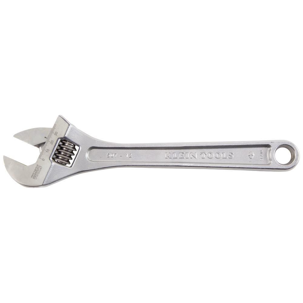 Klein&reg; 507-12 Extra Capacity Non-Insulated Adjustable Wrench, 1-1/2 in, Polished Chrome, 12-1/4 in OAL, Forged Alloy Steel Body, Forged Alloy Steel