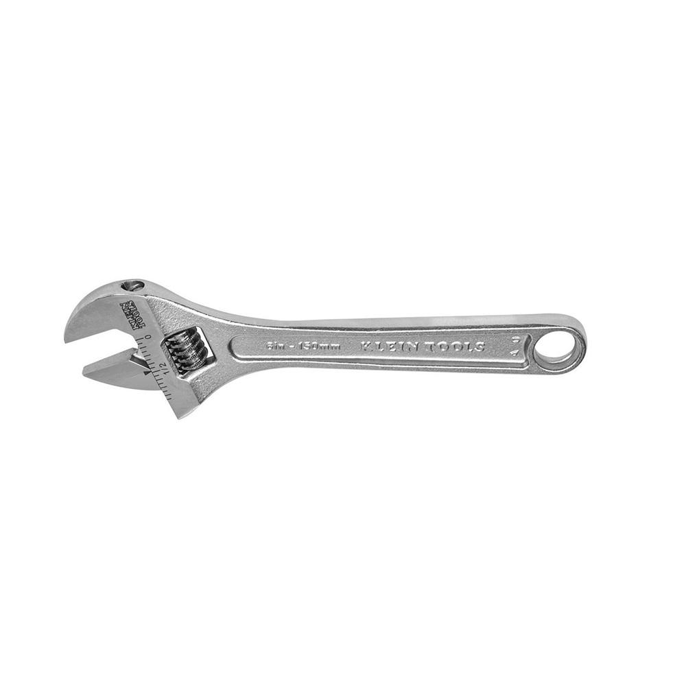 Klein&reg; 507-6 Extra Capacity Adjustable Wrench, 15/16 in, Polished Chrome, 6-1/8 in OAL, Forged Alloy Steel Body, Steel