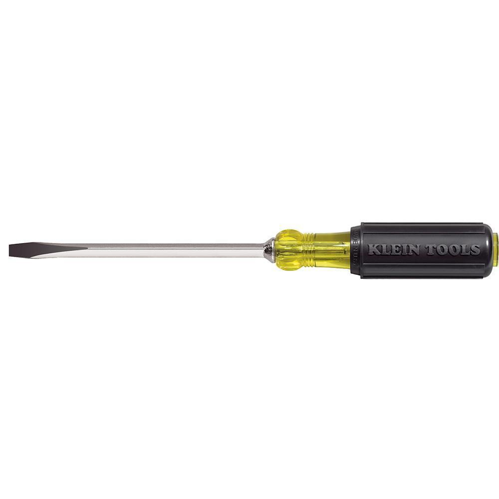 product Klein® Cushion-Grip® 600-4 Heavy Duty Screwdriver, 1/4 in Keystone Point, Steel Shank, 8-11/32 in OAL, Acetate Handle, Polished Chrome, ANSI/ASME Specified