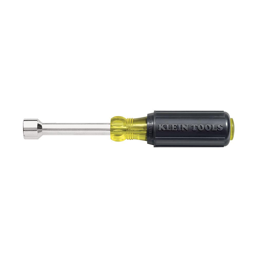 Klein® Cushion-Grip® 630-1/4 Nutdriver, 1/4 in, Hollow/Round Shank, Black/Yellow Cushion Grip Handle, ANSI/ASME Specified, Polished Chrome