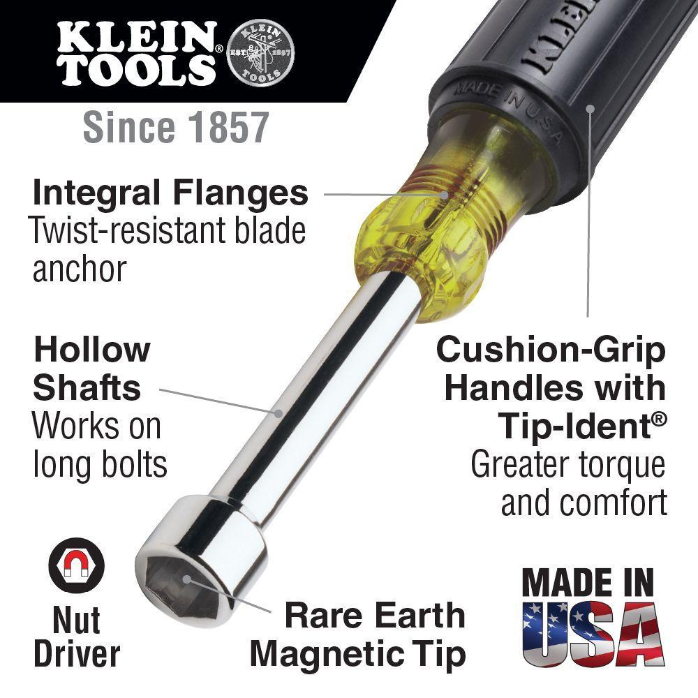 product Klein® 647 Hex Heavy Duty Nutdriver Set, 7 Pieces, 10-1/4 in OAL, Cushion Grip Handle, Steel, Polished Chrome