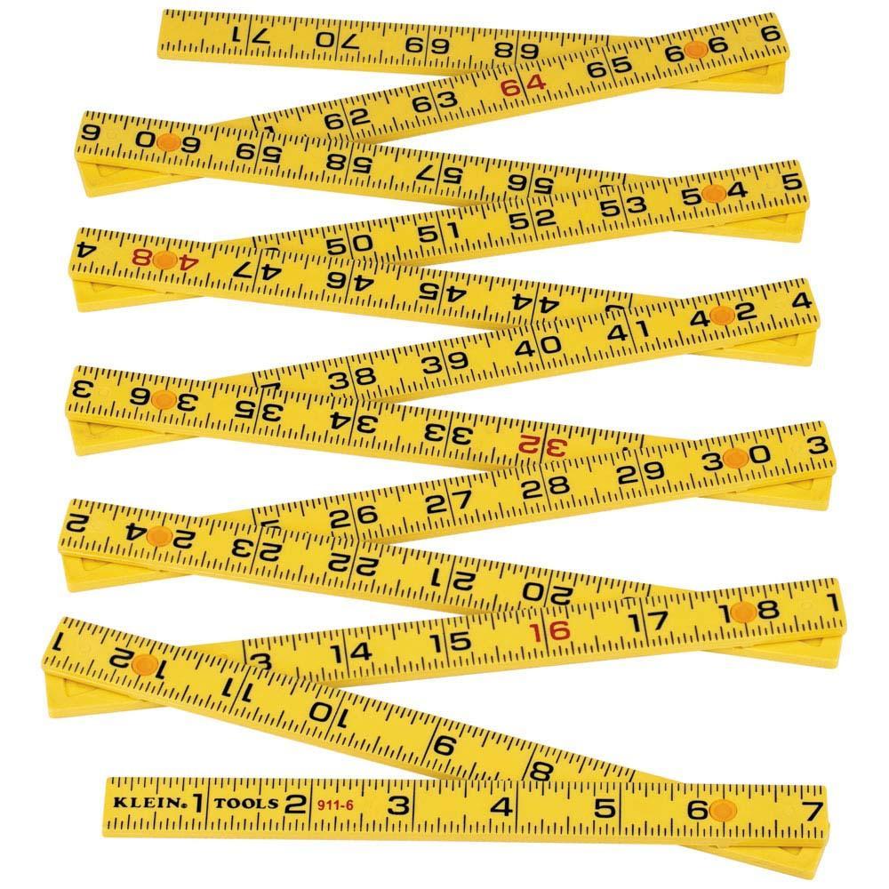 Klein® 910-6 Inside Reading Folding Rule, Graduations 1/16 in, 6 ft L, Fiberglass, Black/Yellow