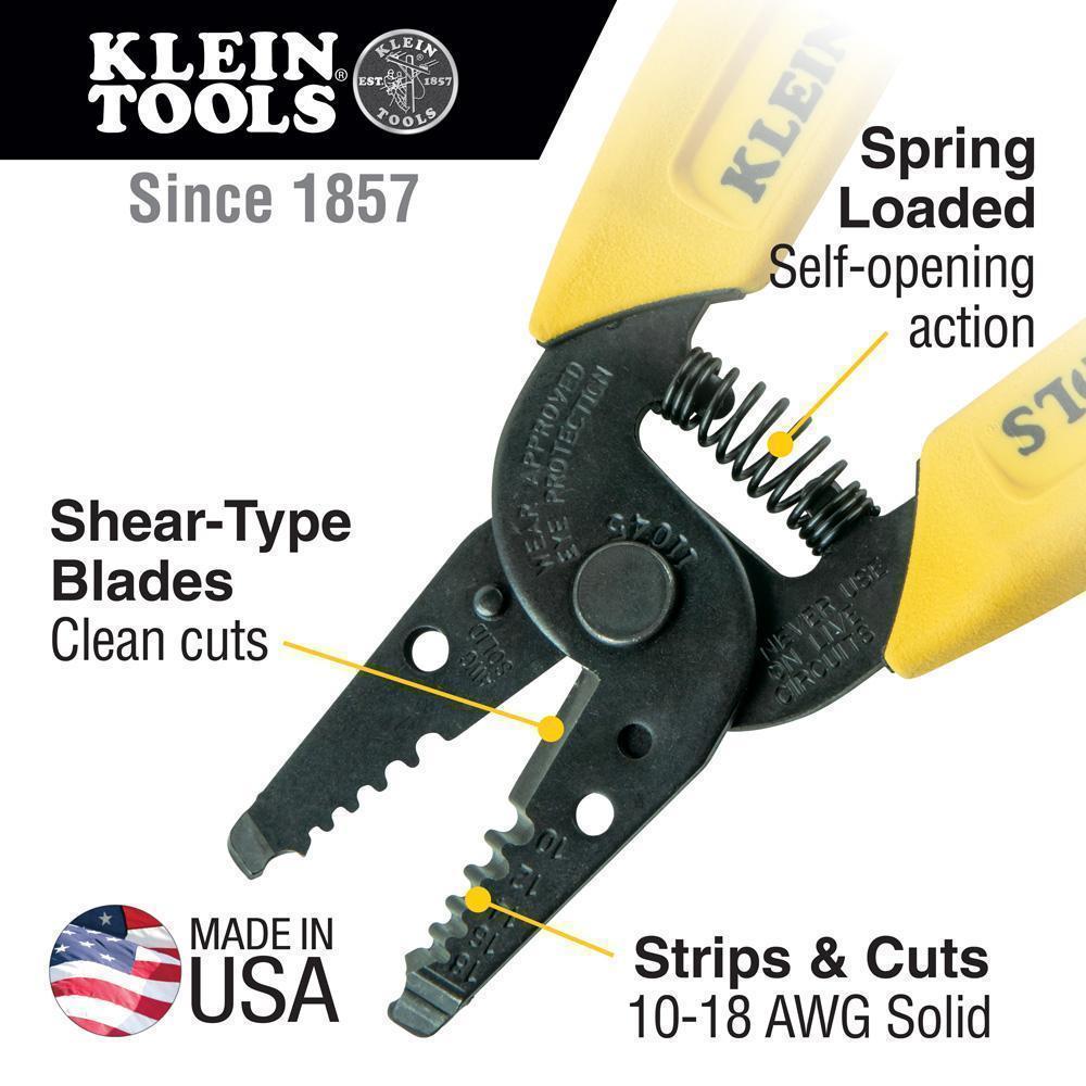 Klein® 1004 Adjustable Wire Stripper, 26 to 12 AWG Solid/Stranded Cable, 5 in OAL