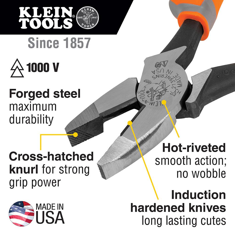 Klein&reg; D203-8-INS Standard Long Nose Plier, Knurled Induction Hardened Steel Jaw, 2.313 in L x 1 in W Jaw, 8.91 in OAL
