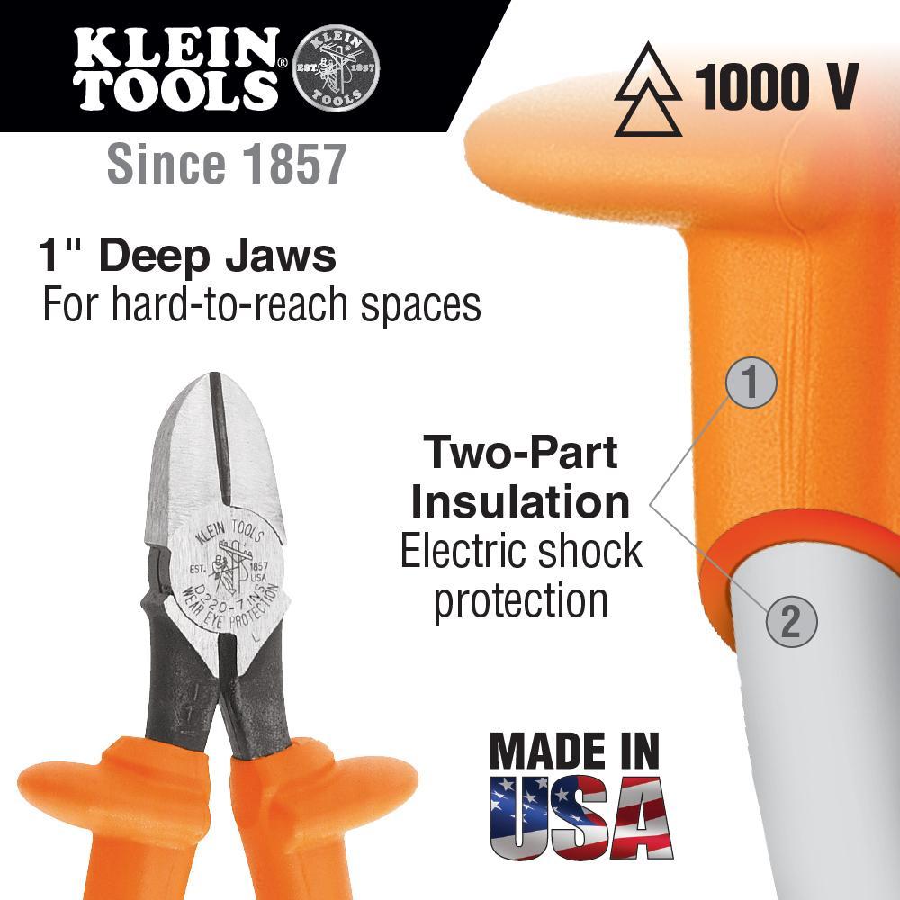 Klein® D220-7-INS Heavy Duty Hot-Riveted Cutting Plier, 1 in L x 0.969 in W x 1 in THK Jaw Steel Jaw Deep Jaw, 7-7/8 in OAL