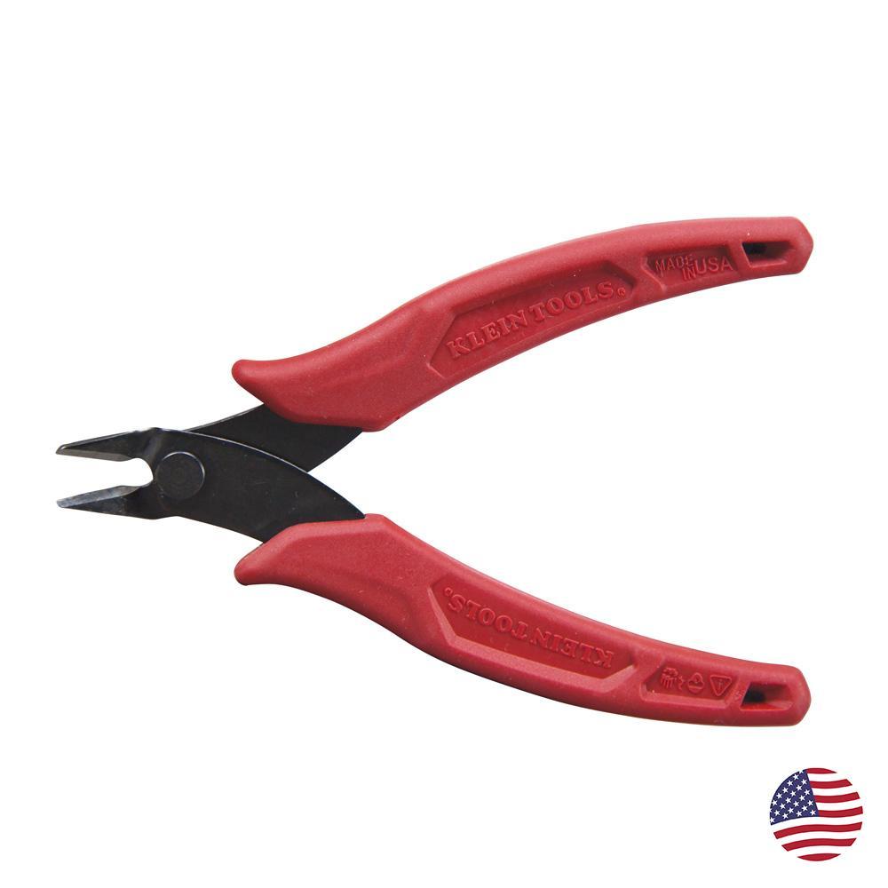 Klein® D295-4C Long Tapered Nose Electronics Hot-Riveted Midget Cutting Plier, 0.5 in L x 3/8 in W x 0.5 in THK Tool Steel Miniature Jaw, 4-1/4 in OAL, Flush Cut