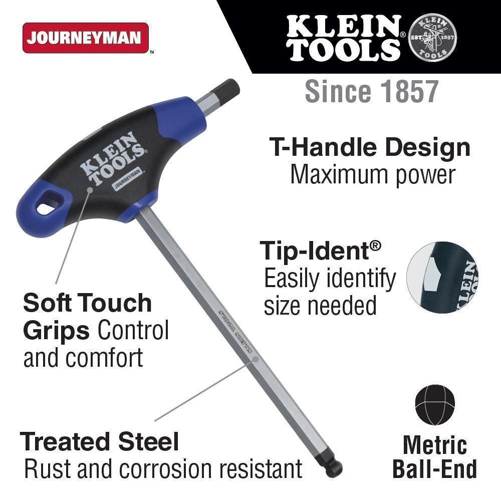 Klein&reg; Journeyman&trade; JTH6M25BE Ball End Hex Key, 2.5 mm Hex, T-Handle Handle, Steel