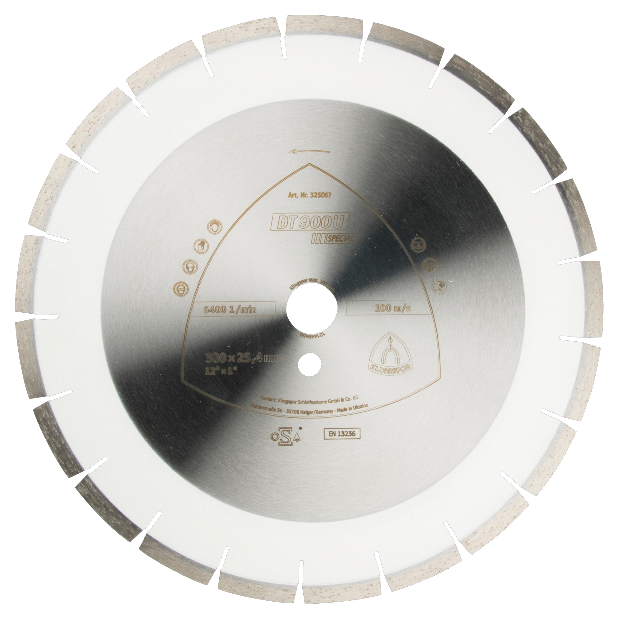 Klingspor&reg; 325100 DT 900 U Special Large Laser Welded Narrow/Wide Gullet Segment Diamond Blade, 350 mm Dia Blade, 1/8 in W Cutting, 25.4 mm Arbor/Shank