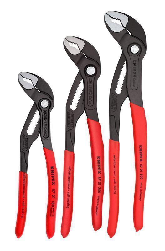 Knipex® Cobra® 87 01 180 Push Button Water Pump Plier, ASME B107.23-2004, 1-1/2 in Nominal, 3/4 in L x 7/8 in W Chrome Vanadium Steel V-Shape Jaw, 7-1/4 in OAL