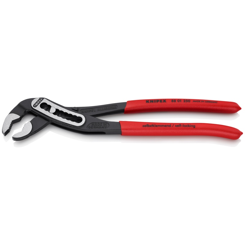Knipex&reg; Cobra&reg; 87 01 180 Push Button Water Pump Plier, ASME B107.23-2004, 1-1/2 in Nominal, 3/4 in L x 7/8 in W Chrome Vanadium Steel V-Shape Jaw, 7-1/4 in OAL