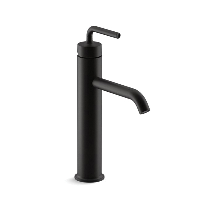 Kohler® 14404-4A-BL Tall Bathroom Sink Faucet With 1-1/4 in Tailpiece, Purist®, 1.2 gpm Flow Rate, 6-1/2 in H Spout, 1 Handles, Touch-Activated Drain, 1 Faucet Holes, Matte Black, Function: Traditional