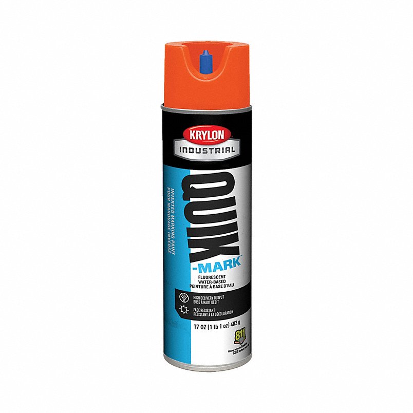 Krylon&reg; Quik-Mark&trade; A03402 Water Based Inverted Marking Paint, 16 oz Container, Liquid Form, APWA Brilliant Yellow, 234 to 468 ft Coverage, >10 min Curing