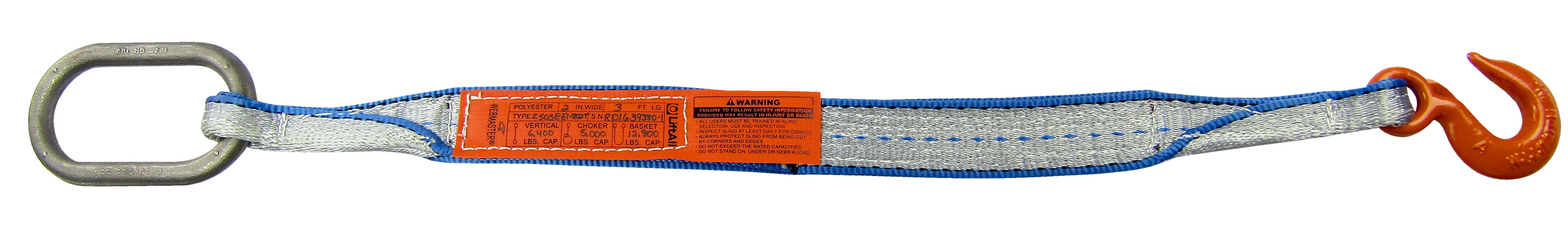 Lift-All&reg; SOSEE2804TX6 Heavy Duty Single Oblong Sling Hook Eye and Eye Web Sling, 6 ft L x 4 in W, Tuff-Edge