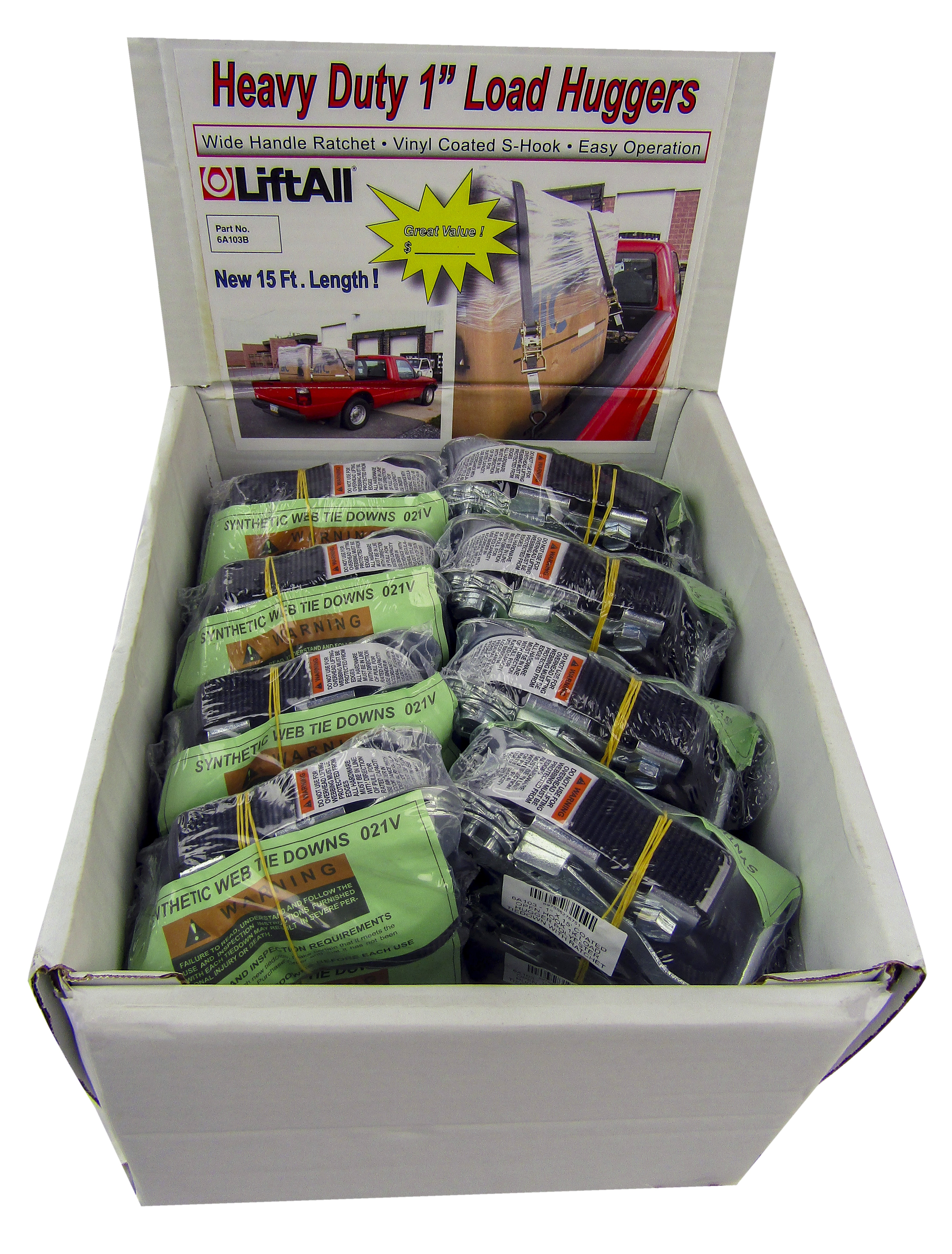 Lift-All&reg; LoadHugger&reg; 60101 Tiedown With Ratchet Strap, 700 lb Working, 2100 lb Ultimate/Breaking Strength Load, 10 ft L, U-Hook End Style