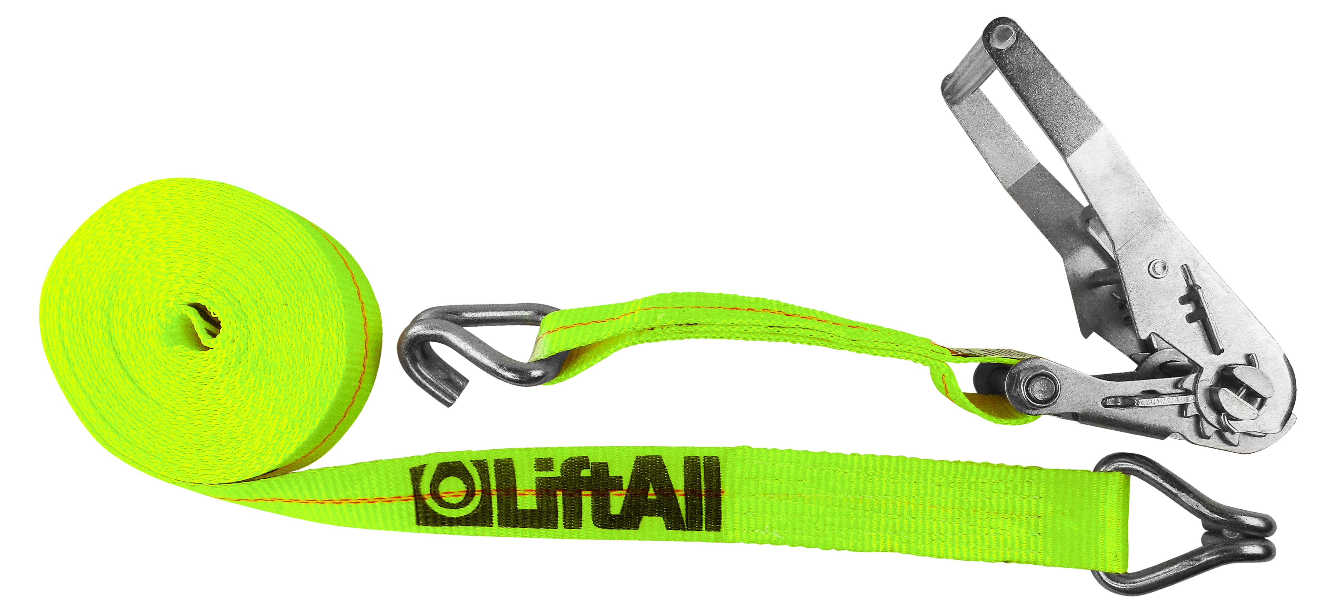 Lift-All&reg; TE60513X22 Series 5,000 Hi-Vis Tuff-Edge Ratchet Buckle Tiedown, 1600 lb Load, 22 ft L, U-Hook End Style, Polyester Strap