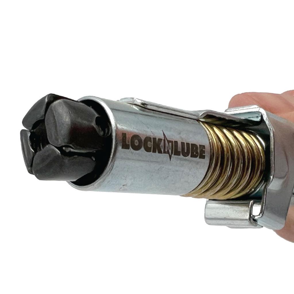 LockNLube&reg; GC81011 GC Coupler, For Use With All Grease Guns and Grease Fittings, 1/8 in NPTF, 10000 psi Pressure, 5/8 in Dia, Steel/Nitrile Rubber, Silver