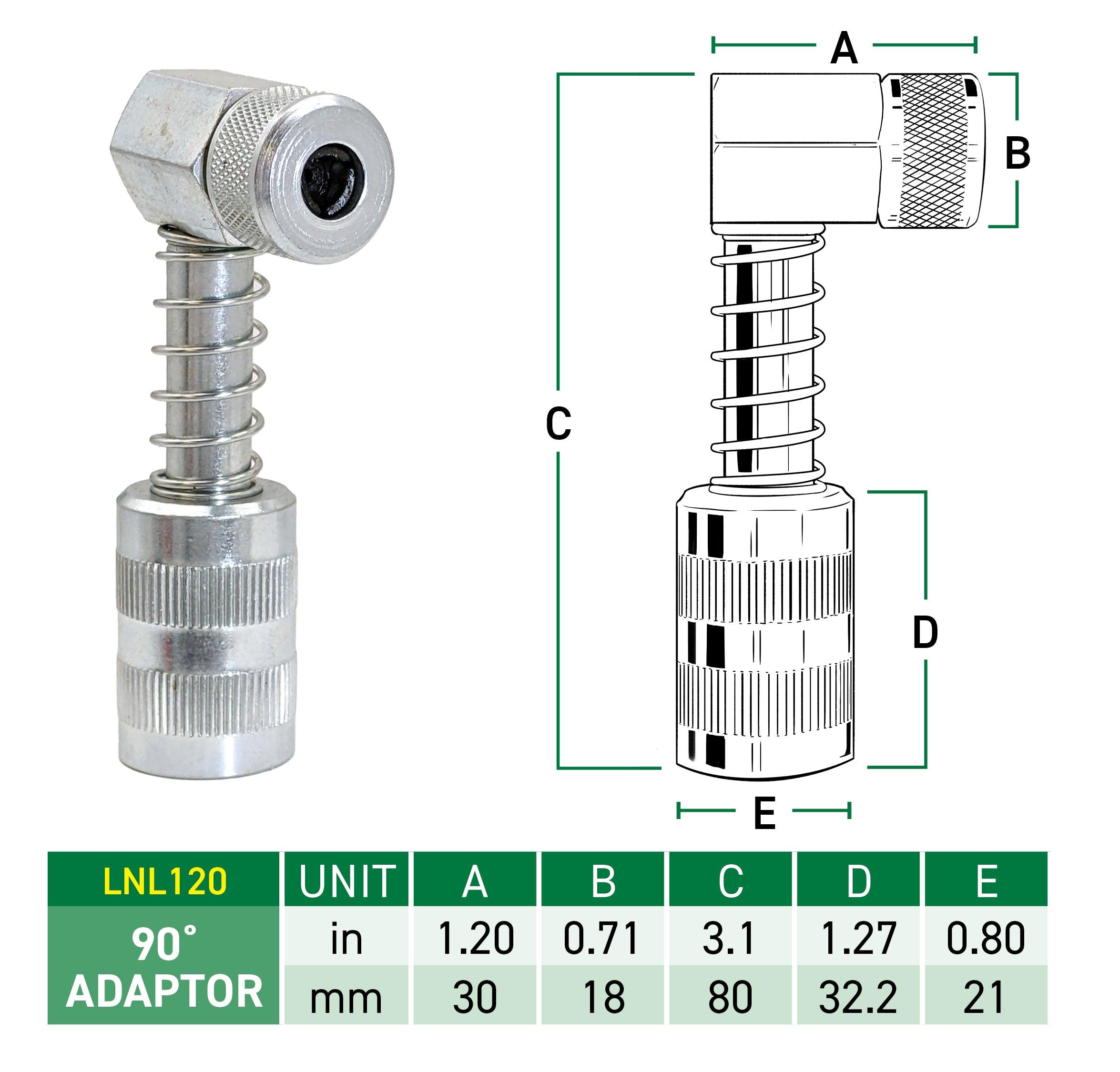 LockNLube&reg; LNL120 LNL 90 deg Coupler Adapter, 3.5 in OAL, Alloy Steel/Rubber