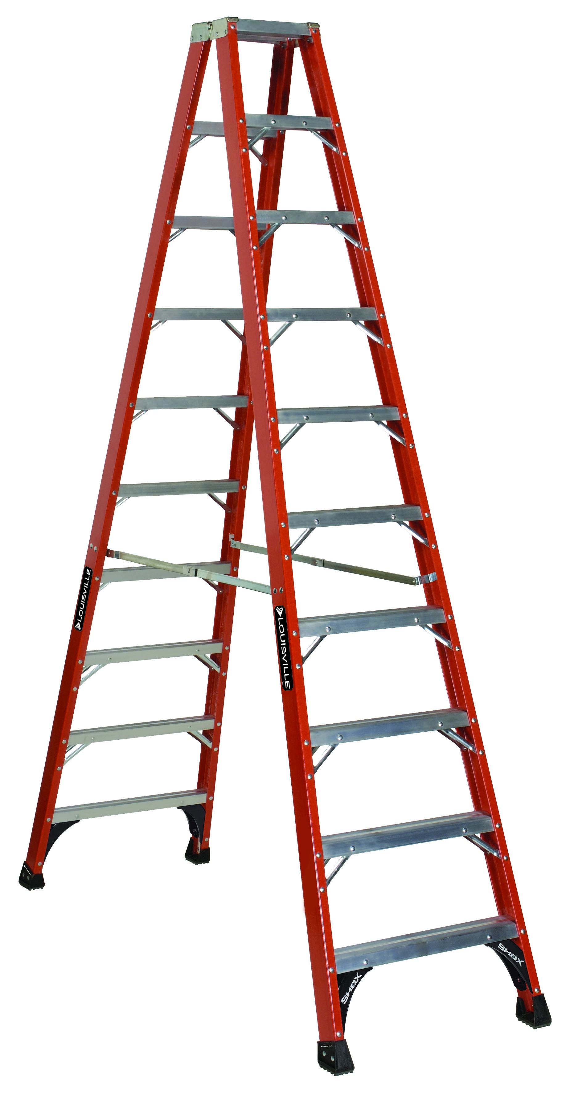 Louisville&reg; FM1410HD FM1400HD Type IAA Non-Conductive Twin Front Step Ladder, 10 ft H Ladder, 375 lb Load, 11 Steps, Fiberglass, A14.5