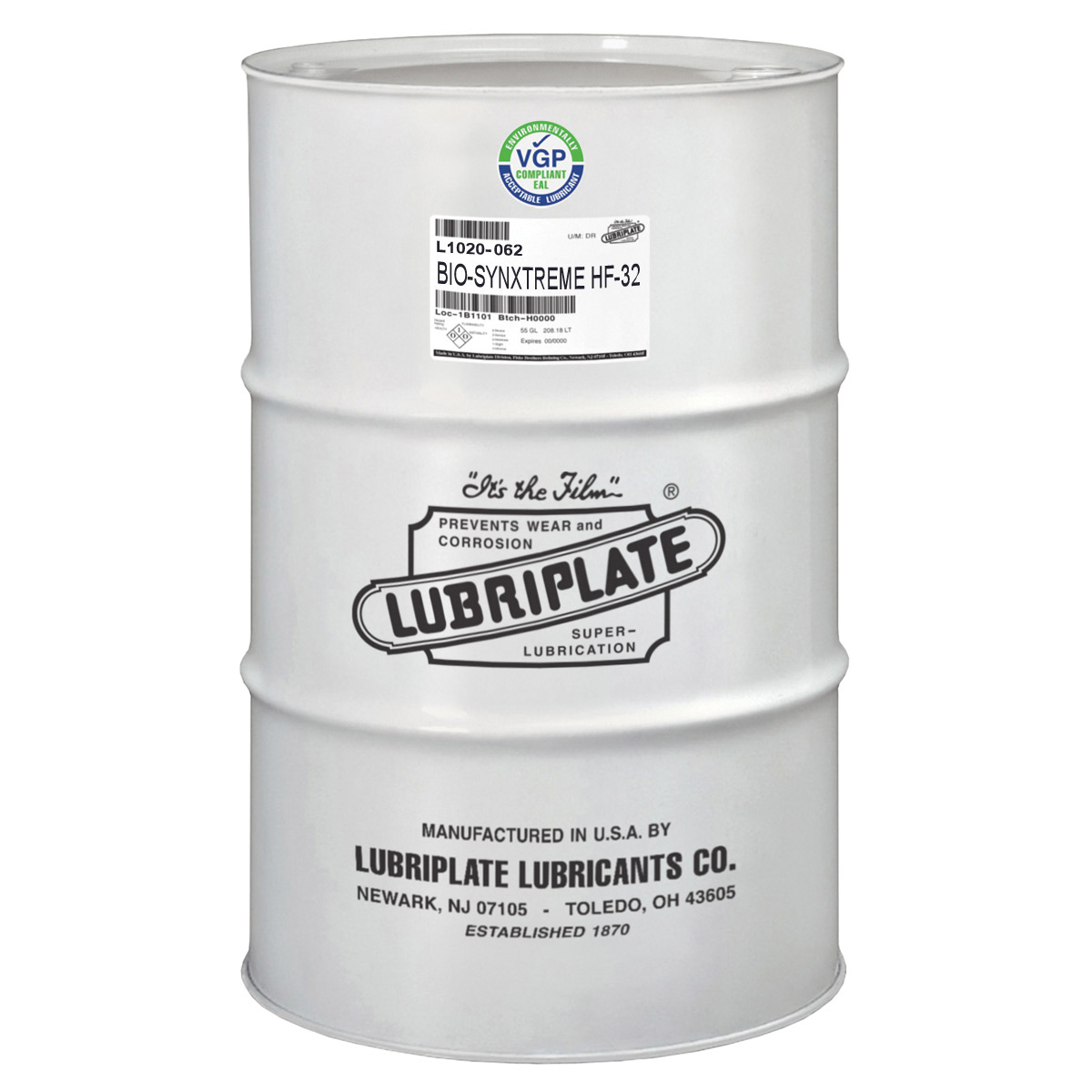 Lubriplate&reg; L1020-062 BIO-SYNXTREME HF-32 Hydraulic Oil, 55 gal Drum, Mild Odor/Scent, Yellow to Orange, Liquid Form