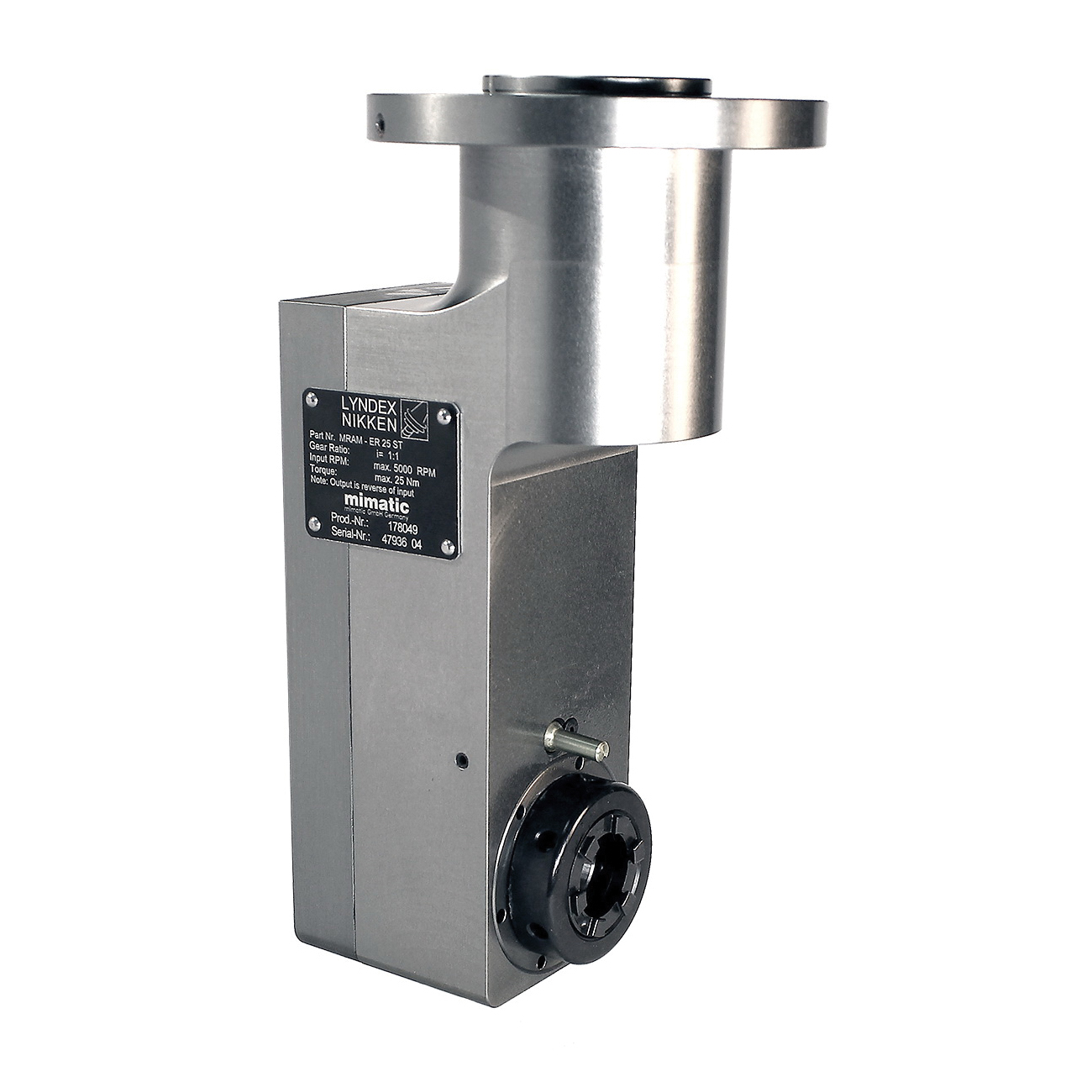 Lyndex-Nikken MRAM-ER25ST Right Angle Head Slim Modular Adapter, 5000 rpm, 25 N-m Torque, 0.039 to 0.629 in Capable Range