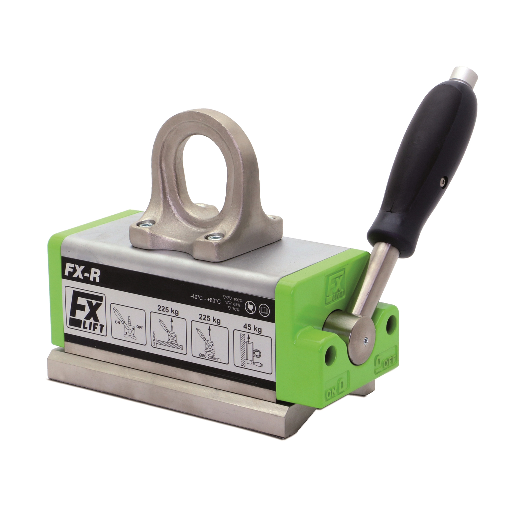 MAG-MATE® FX1320 Permanent Rare Earth Universal Lift Magnet, 1320 lb Load, 11.3 in L x 7.4 in H, Locking On/Off Magnet Activation, 9 in L Handle