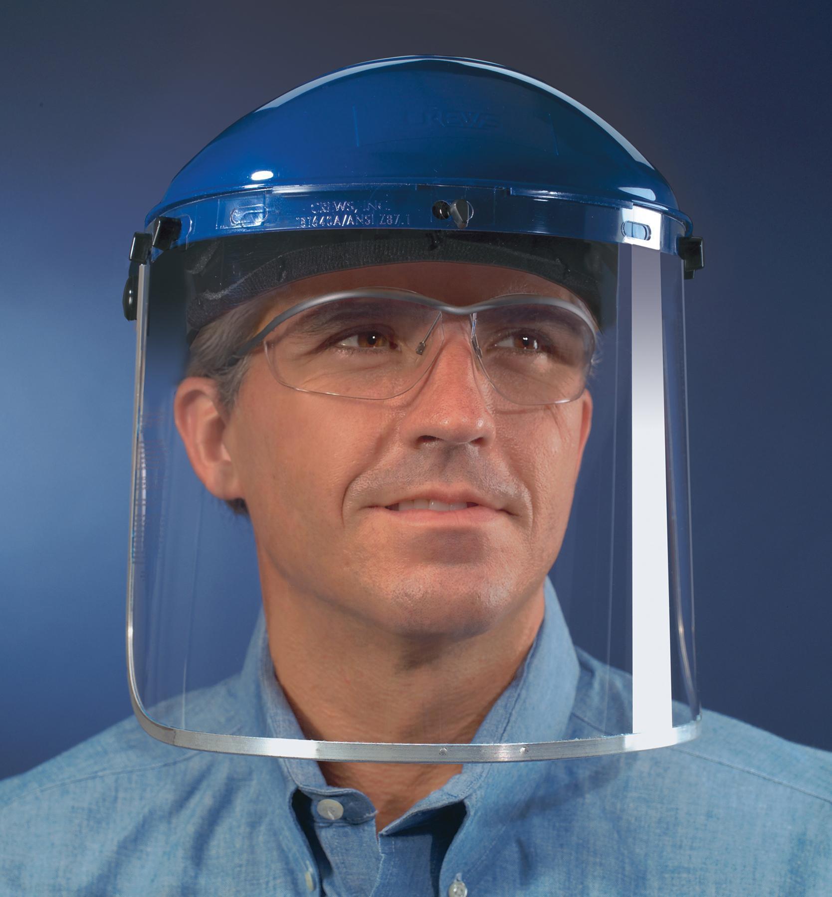 MCR Safety 103640A Headgear Face Sheild, Blue/Clear, Polycarbonate, Ratchet Adjustment
