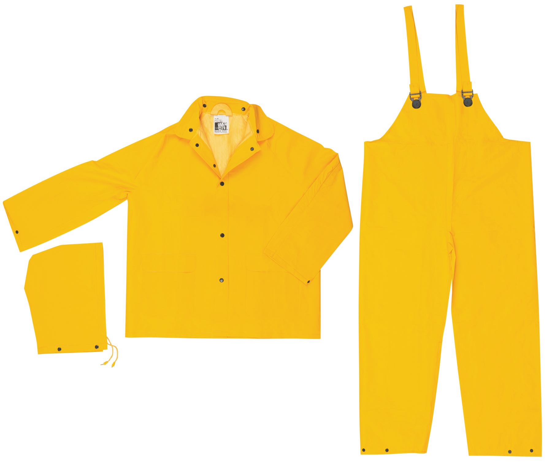 MCR Safety 2003FX8 Classic 2303F 3-Piece Rainwear suit, Unisex, 8XL, Yellow, Polyester/PVC, 64 in Waist, 36-1/2 in L Inseam, Detachable Hood