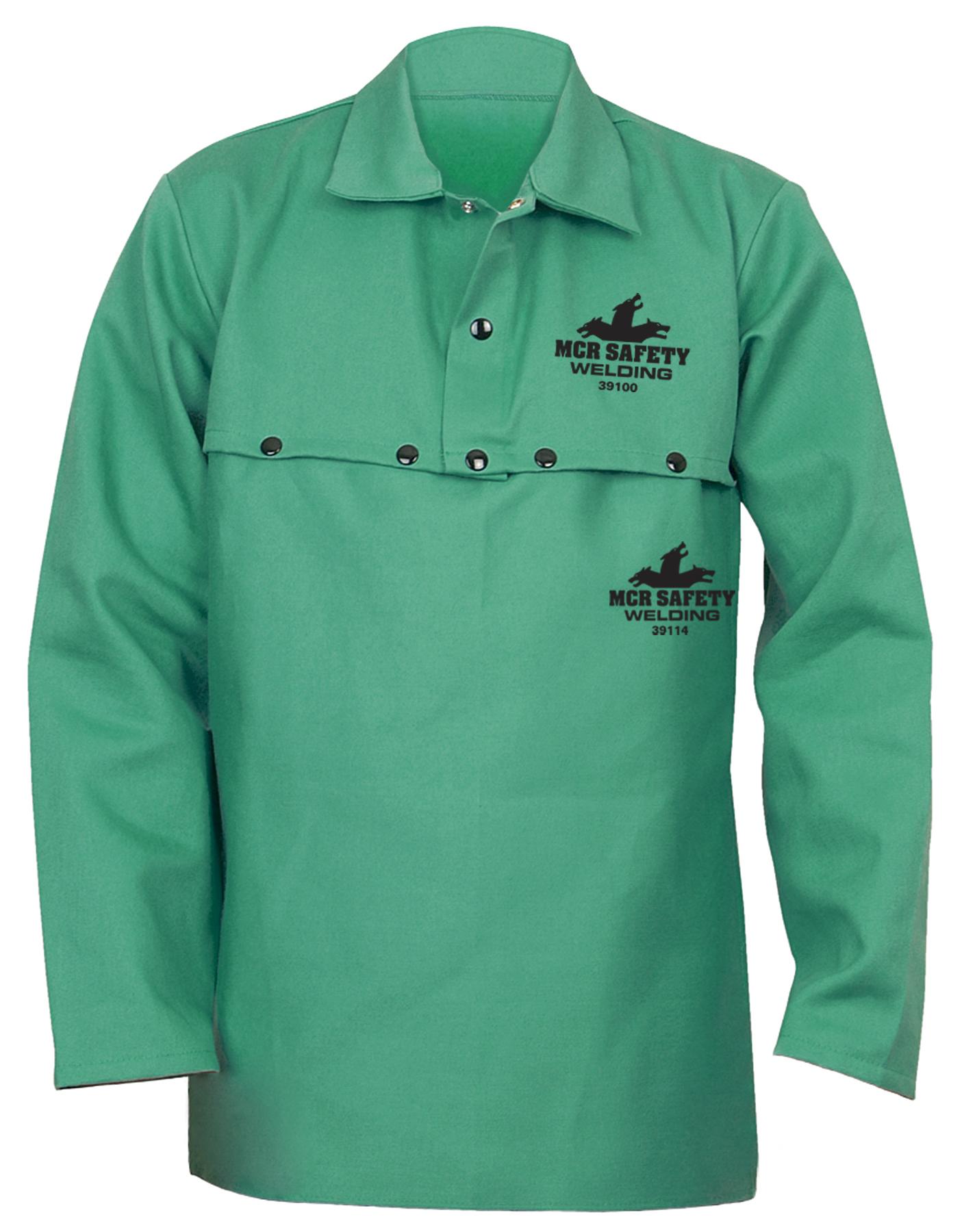 MCR Safety 39100L Limited Flammability Cape Sleeve, L, Green, Cotton, Anodized Button Snap Closure