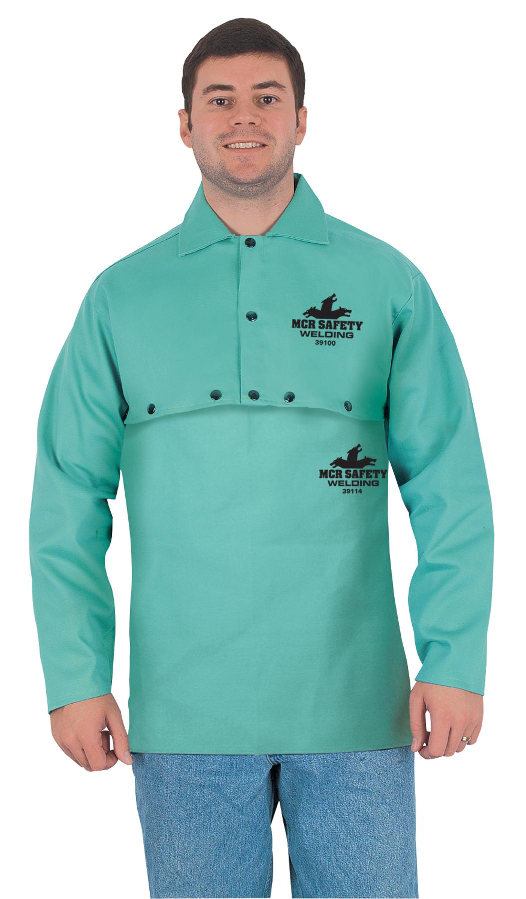 MCR Safety 39100L Limited Flammability Cape Sleeve, L, Green, Cotton, Anodized Button Snap Closure