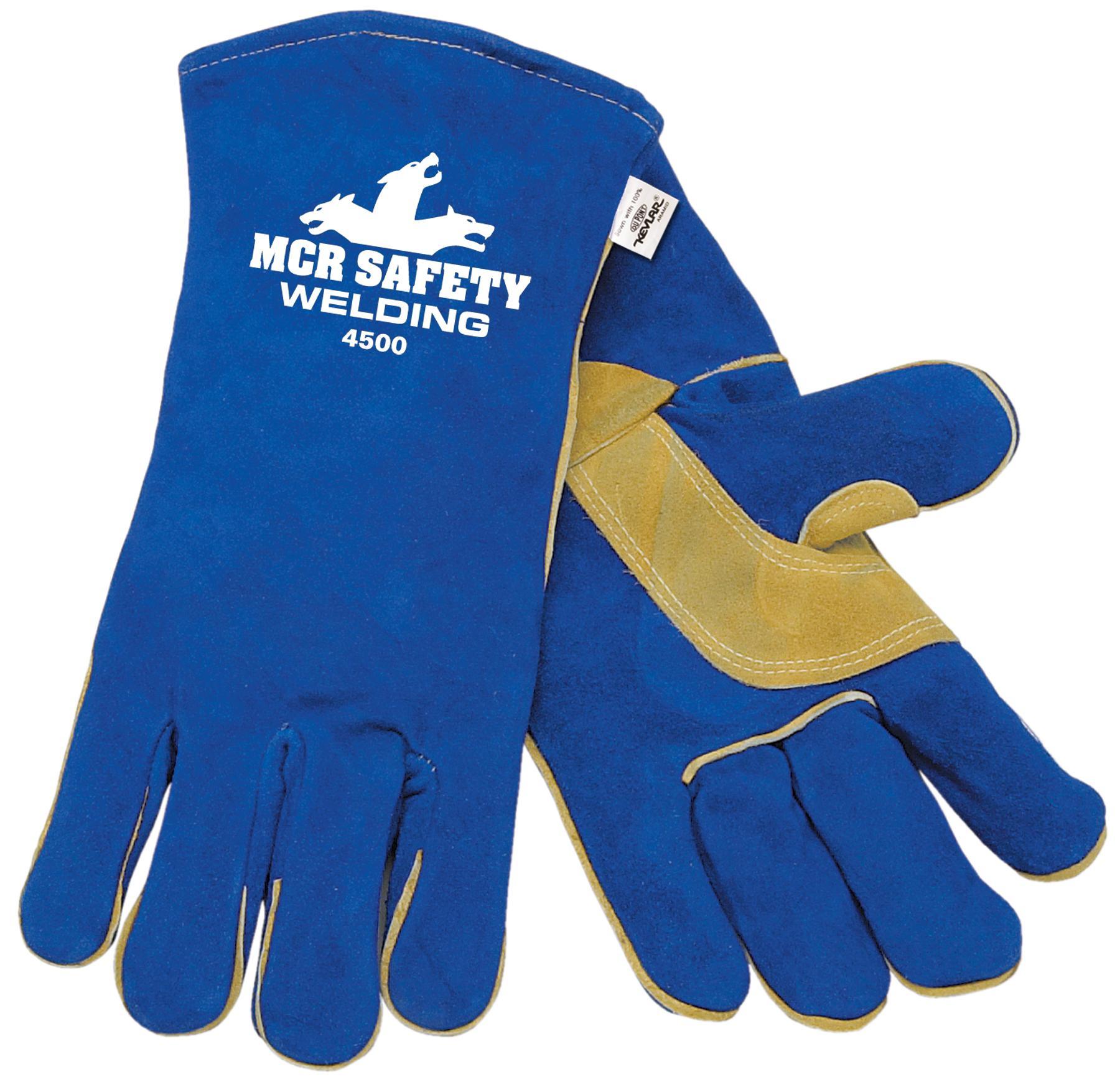 Caiman&reg; 1440 Premium Grade Welding Gloves, Kevlar&reg; Stitching/Split Cowhide Leather, Blue/Gold, Foam Lining, Slip-On Cuff