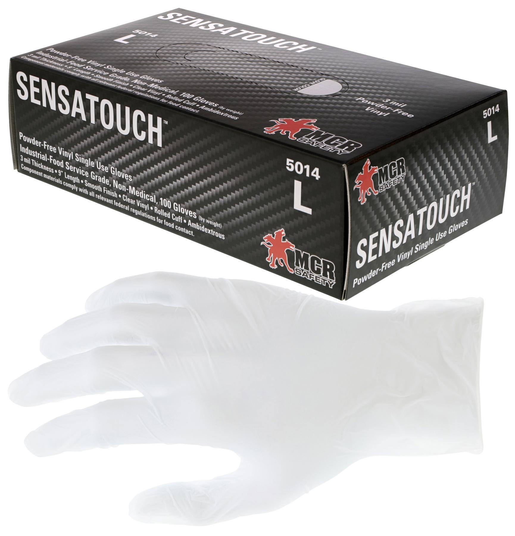 MCR Safety 5014M SensaGuard&trade; 5014 Non-Sterile Disposable Gloves, M, Vinyl, Clear, 9-3/4 in L, Non-Powdered, Smooth, 3 mil THK, Application Type: Food/Industrial/Economy Grade, Ambidextrous Hand