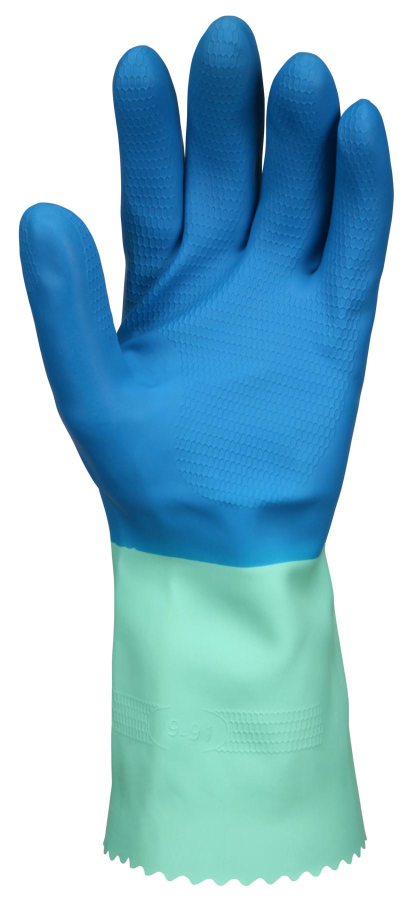 MCR Safety 5340S Industrial Gloves, S, Latex, Blue, Flock Lining, Resists: Chemical, 28 mil THK