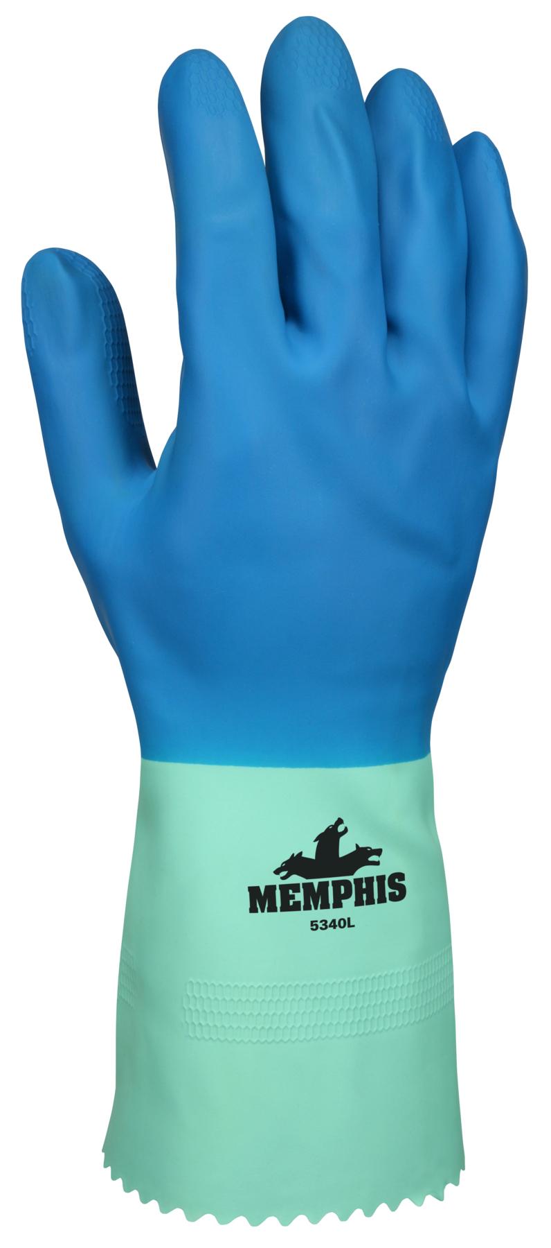 MCR Safety 5340S Industrial Gloves, S, Latex, Blue, Flock Lining, Resists: Chemical, 28 mil THK