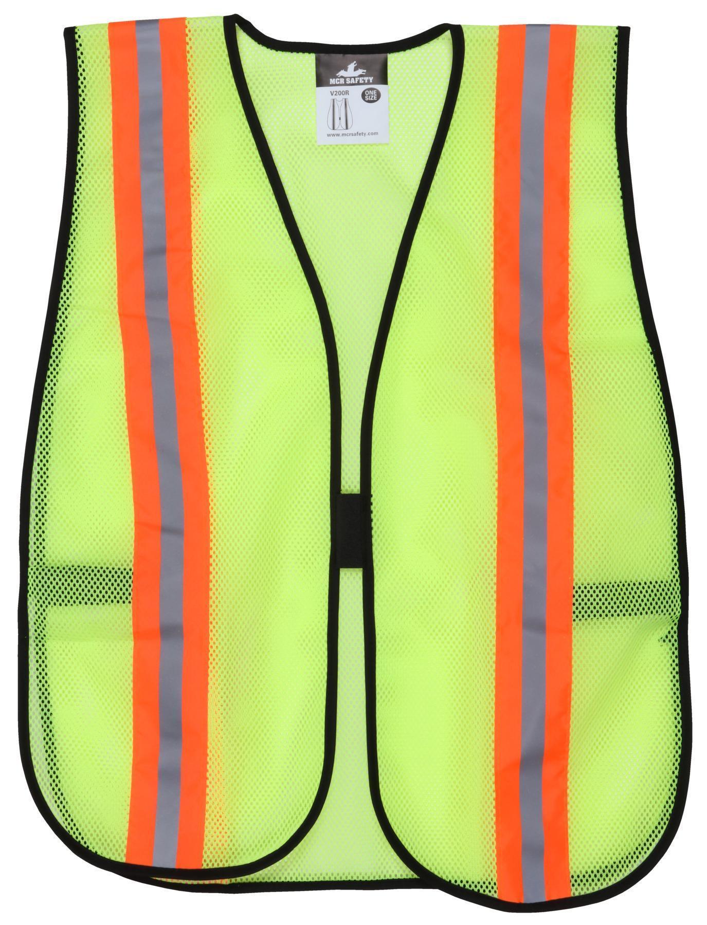 MCR Safety V200R General Purpose Non-ANSI Safety Vest, Universal, Hi-Viz Fluorescent Lime, Polyester Mesh, Elastic Side Strap/Hook and Loop Closure