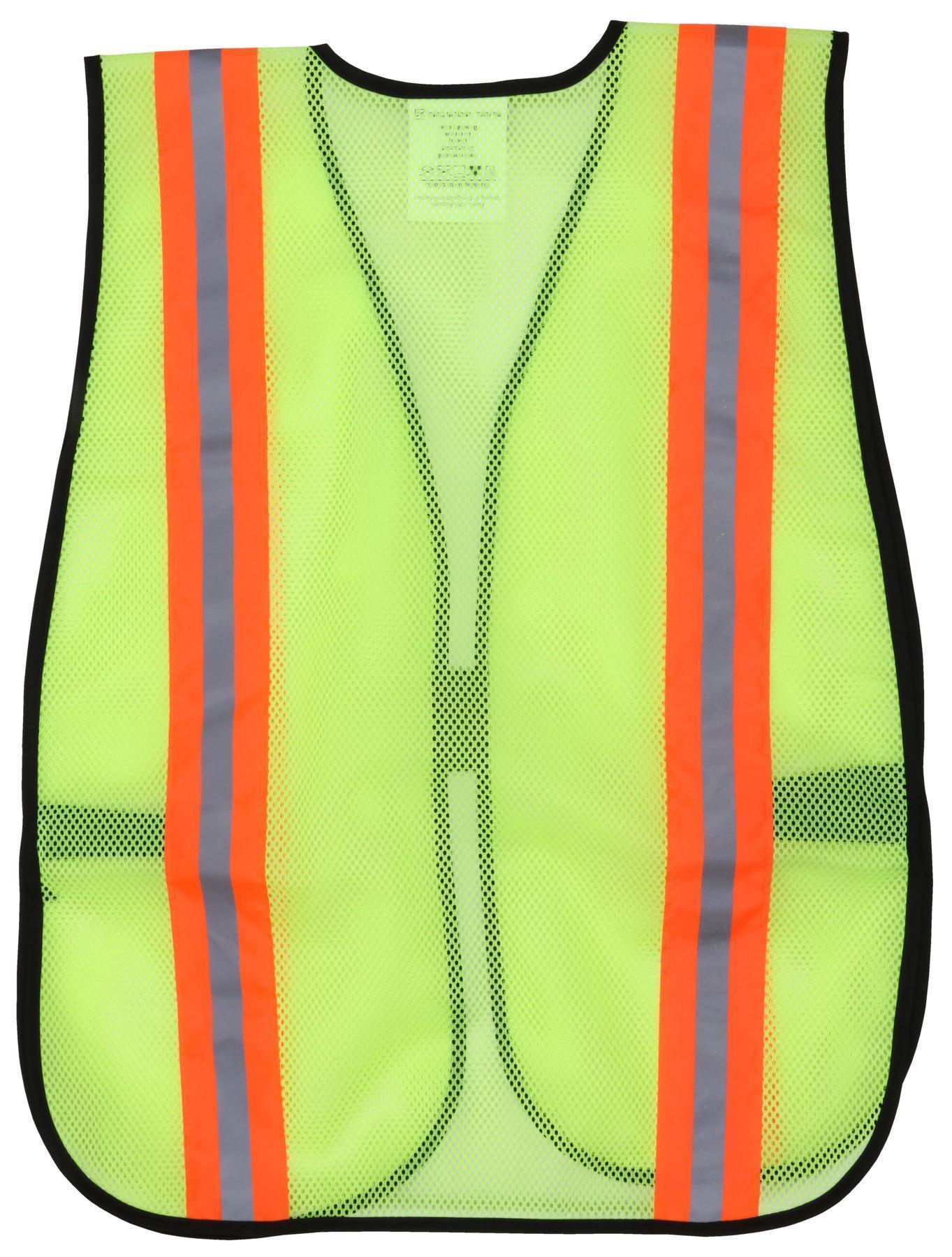 MCR Safety V200R General Purpose Non-ANSI Safety Vest, Universal, Hi-Viz Fluorescent Lime, Polyester Mesh, Elastic Side Strap/Hook and Loop Closure