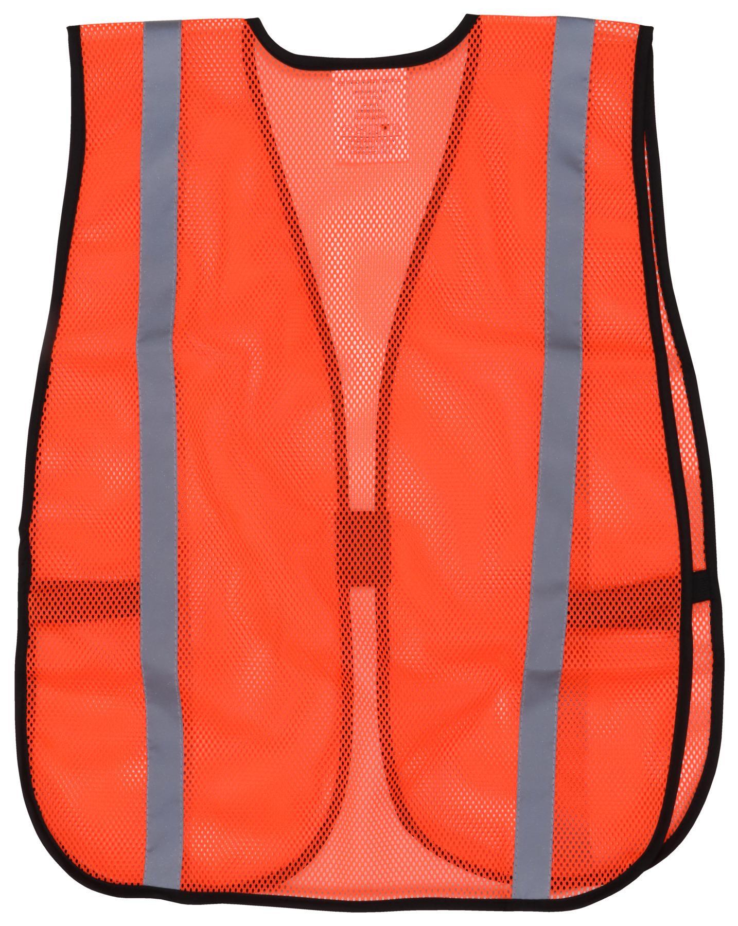 MCR Safety V211R1 General Purpose Non-ANSI Safety Vest, Universal, Hi-Viz Fluorescent Orange, Polyester Mesh, Elastic Side Strap/Hook and Loop Closure