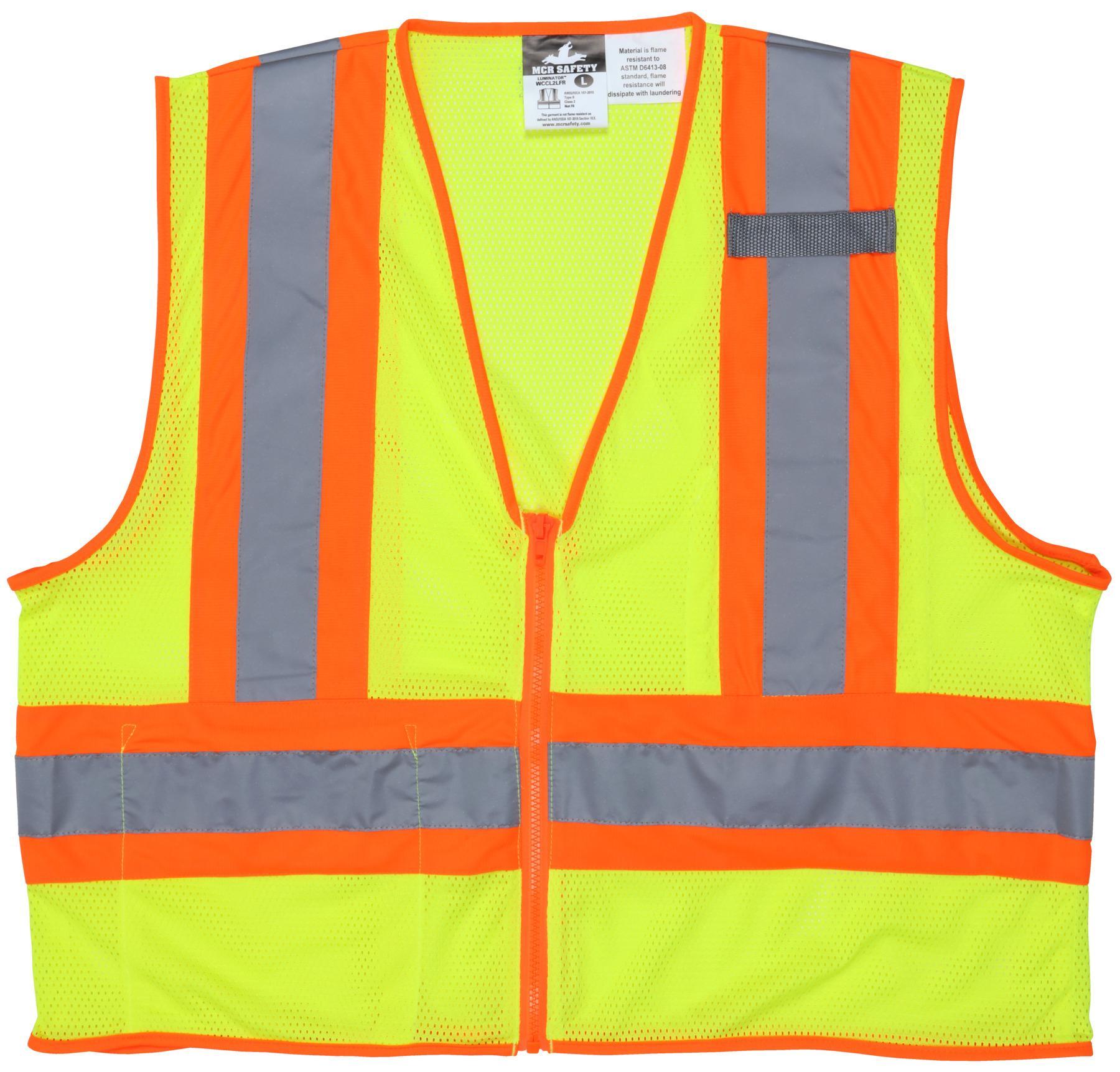 MCR Safety WCCL2LFRX3 Luminator&trade; WCCL2LFR Safety Vest, 3XL, Hi-Viz Fluorescent Lime, Polyester Mesh, Non-Conductive Zipper Closure, 2 Pockets, ANSI Class: Class 2, ANSI/ISEA 107-2015 Type R