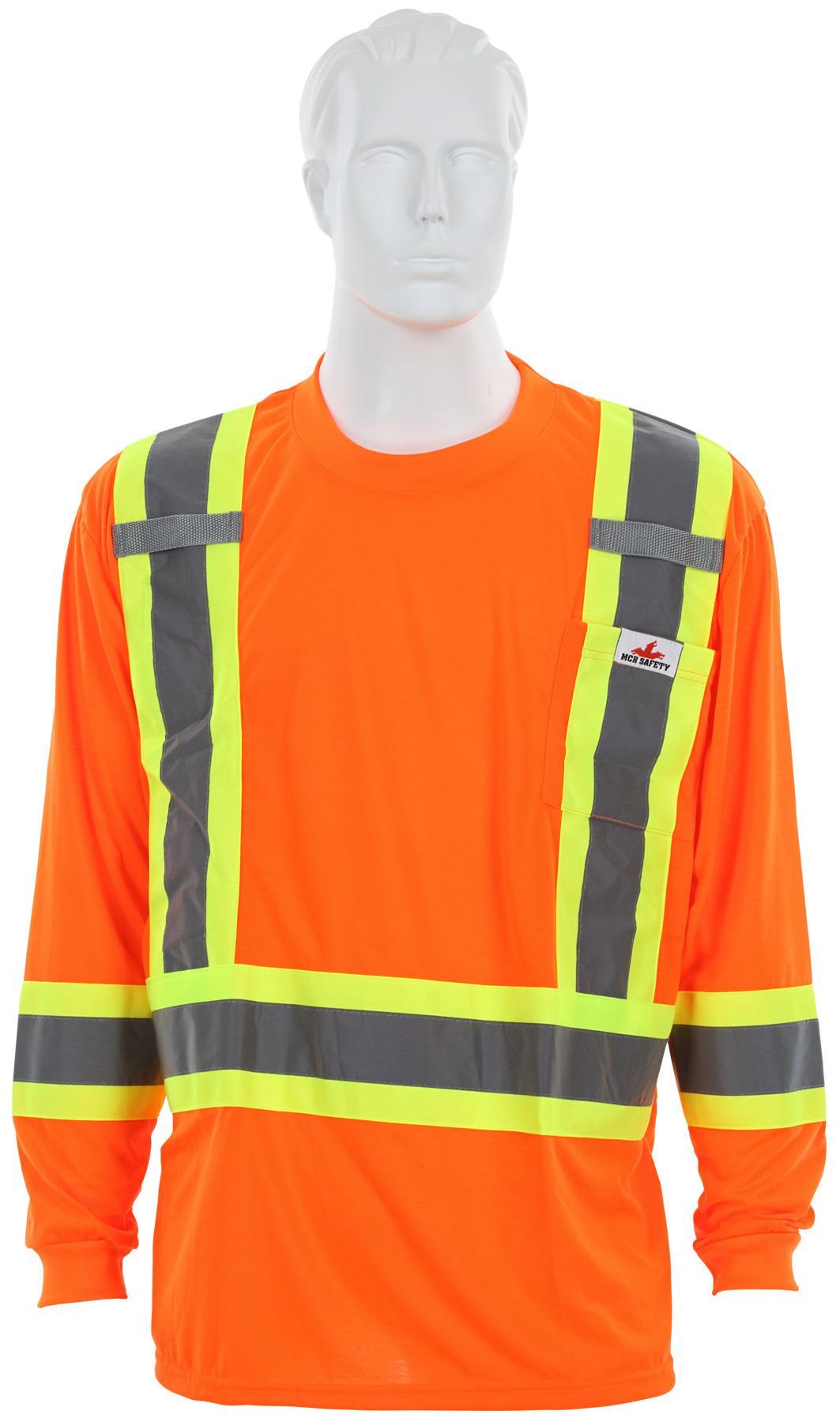 MCR Safety WCLTCS2OX2 Luminator&trade; Long Sleeve T-Shirt, 2XL, Hi-Viz Fluorescent Orange, Polyester