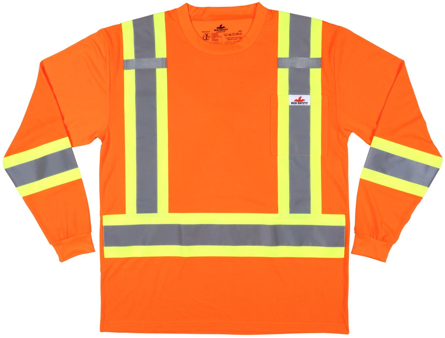 MCR Safety WCLTCS2OX2 Luminator&trade; Long Sleeve T-Shirt, 2XL, Hi-Viz Fluorescent Orange, Polyester
