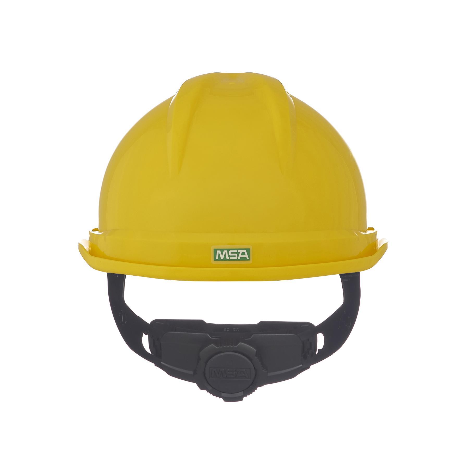 MSA V-Gard&reg; 10034029 500 Front Brim Vented Hard Hat, 6-1/2 Fits Mini Hat, 8 Fits Max Hat, Polyethylene, 6-Point Fas-Trac&reg; III Suspension, ANSI Electrical Class Rating: Class C, ANSI Impact Rating: Type I, Ratchet Adjustment