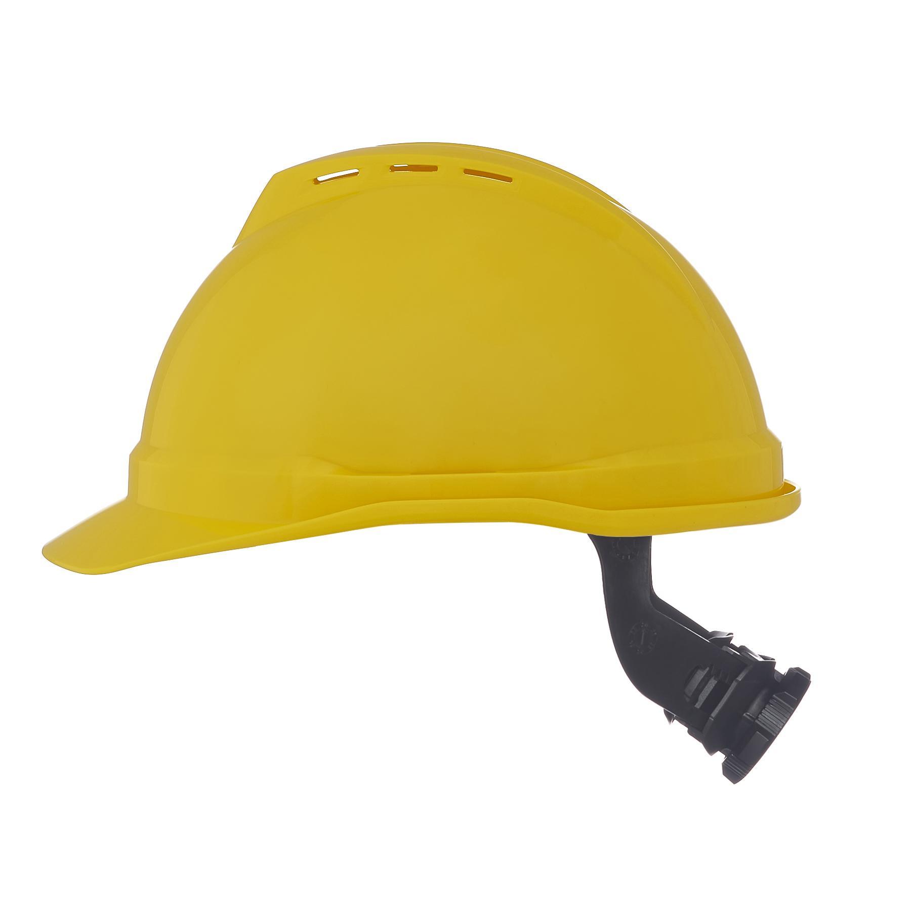 MSA V-Gard&reg; 10034029 500 Front Brim Vented Hard Hat, 6-1/2 Fits Mini Hat, 8 Fits Max Hat, Polyethylene, 6-Point Fas-Trac&reg; III Suspension, ANSI Electrical Class Rating: Class C, ANSI Impact Rating: Type I, Ratchet Adjustment