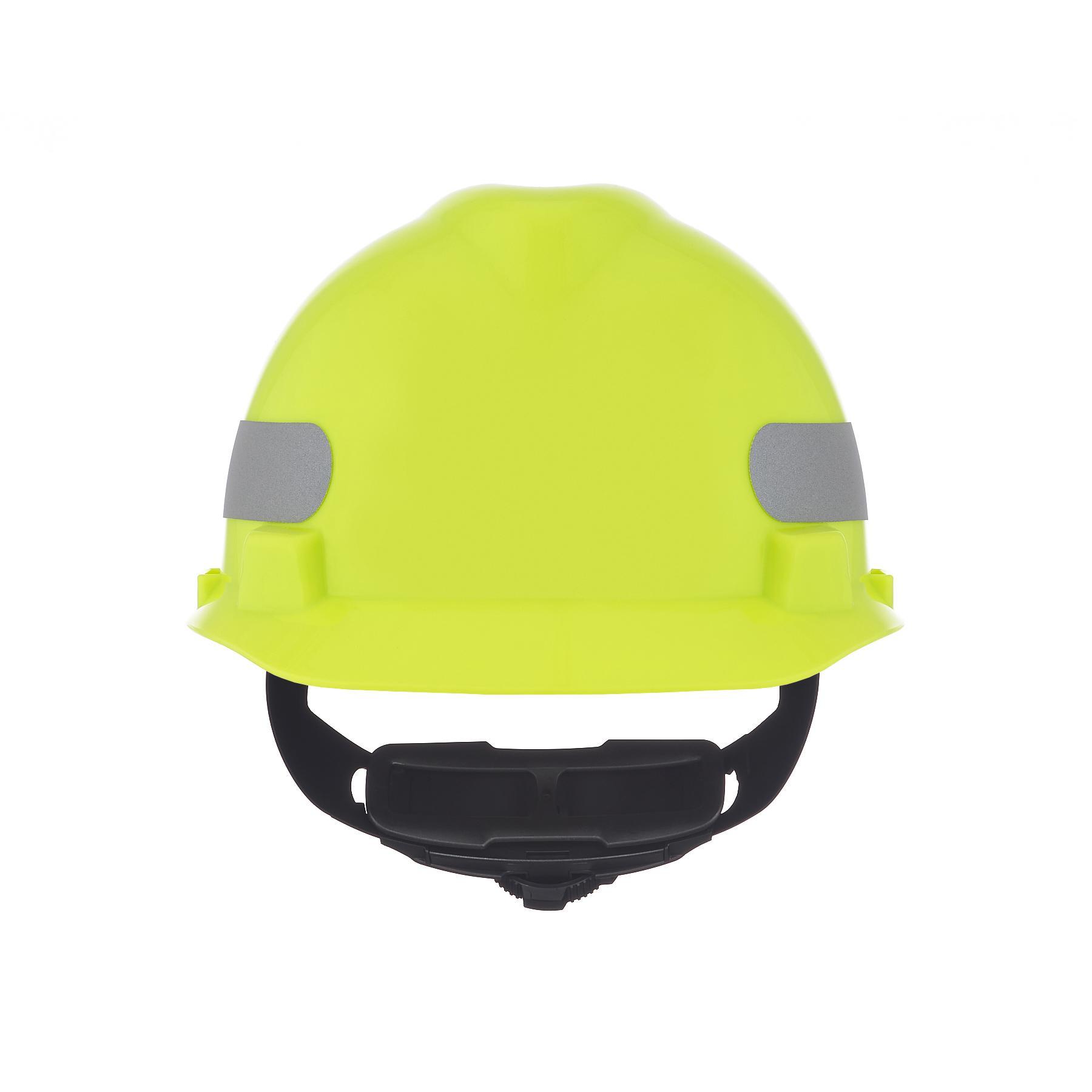 MSA V-Gard&reg; 10102194 Front Brim Hard Hat, 6-1/2 Fits Mini Hat, 8 Fits Max Hat, Polyethylene, 4-Point Suspension, ANSI Electrical Class Rating: Class E, ANSI Impact Rating: Type I, Ratchet Adjustment