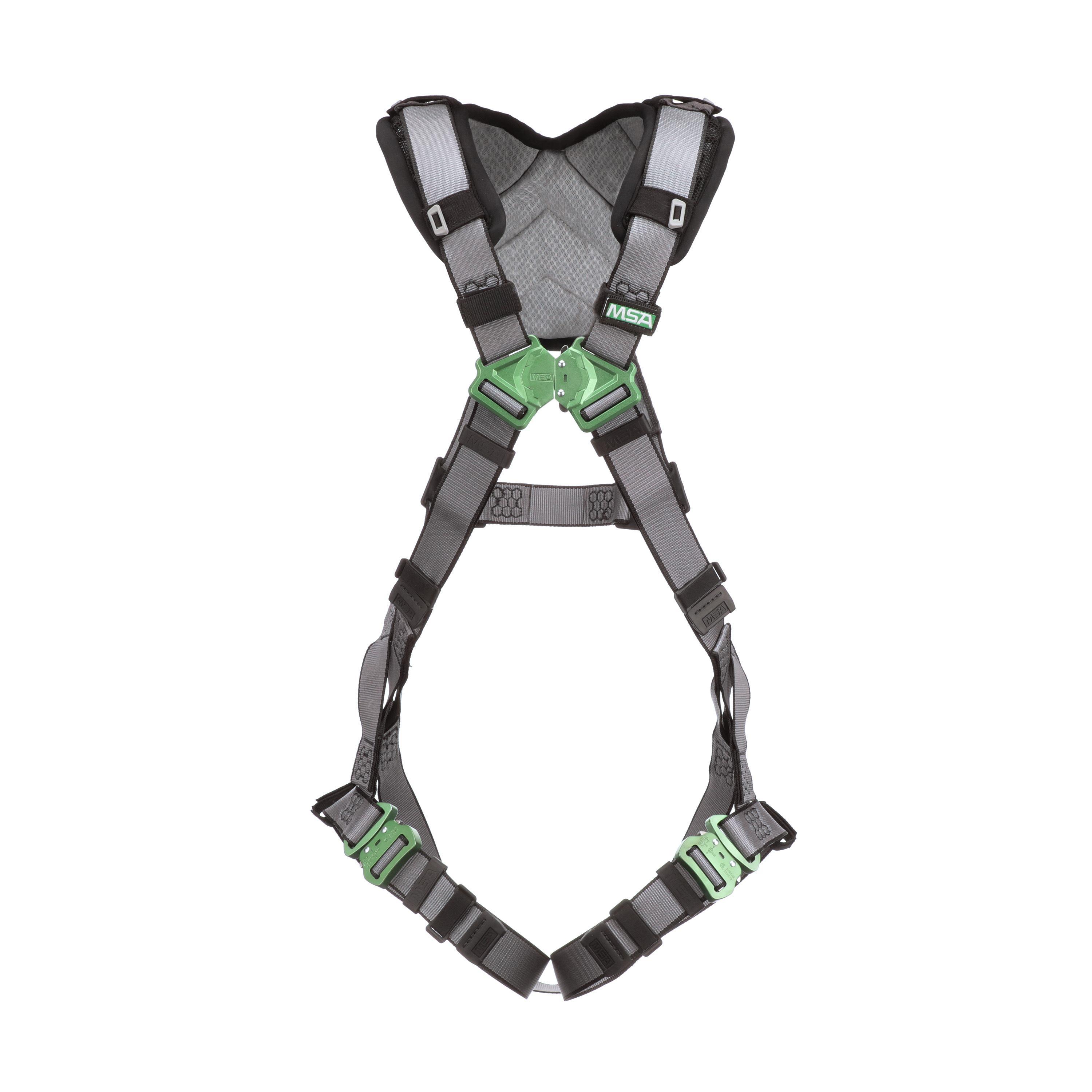 MSA V-FIT 10194630 Full Body Standard Safety Harness, Standard, 130 to 310 lb, 400 lb Load, Polyester Strap, Quick-Connect Leg Strap Buckle, Anodized Forged Aluminum/Stainless Steel Hardware, Gray
