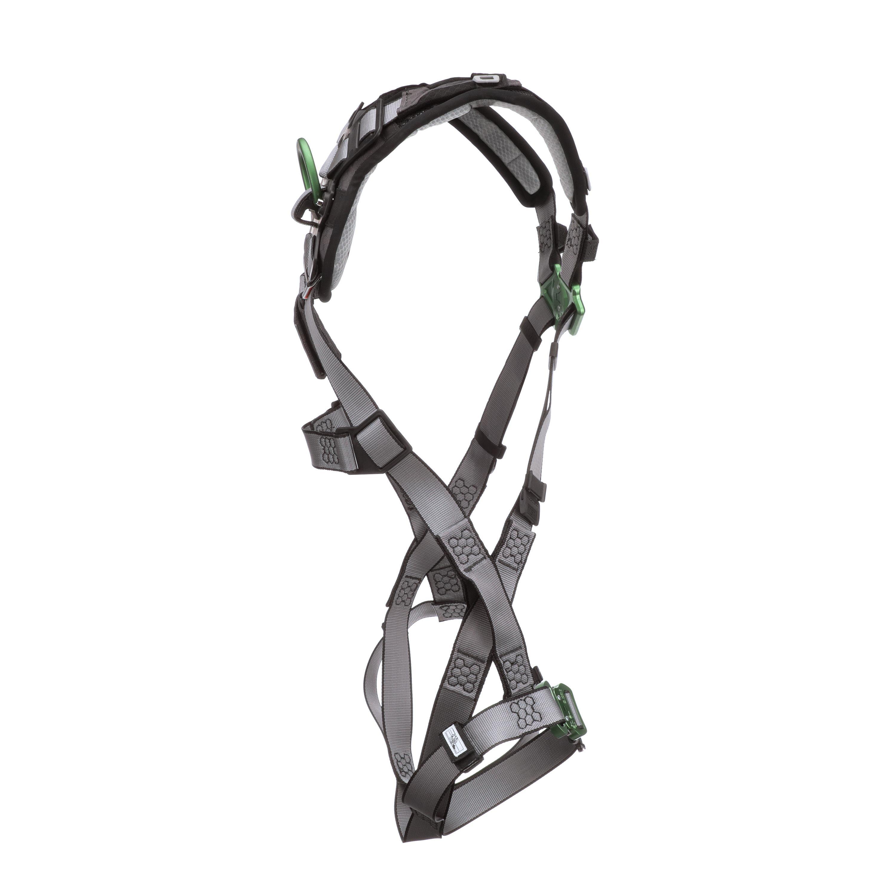 MSA V-FIT 10194630 Full Body Standard Safety Harness, Standard, 130 to 310 lb, 400 lb Load, Polyester Strap, Quick-Connect Leg Strap Buckle, Anodized Forged Aluminum/Stainless Steel Hardware, Gray