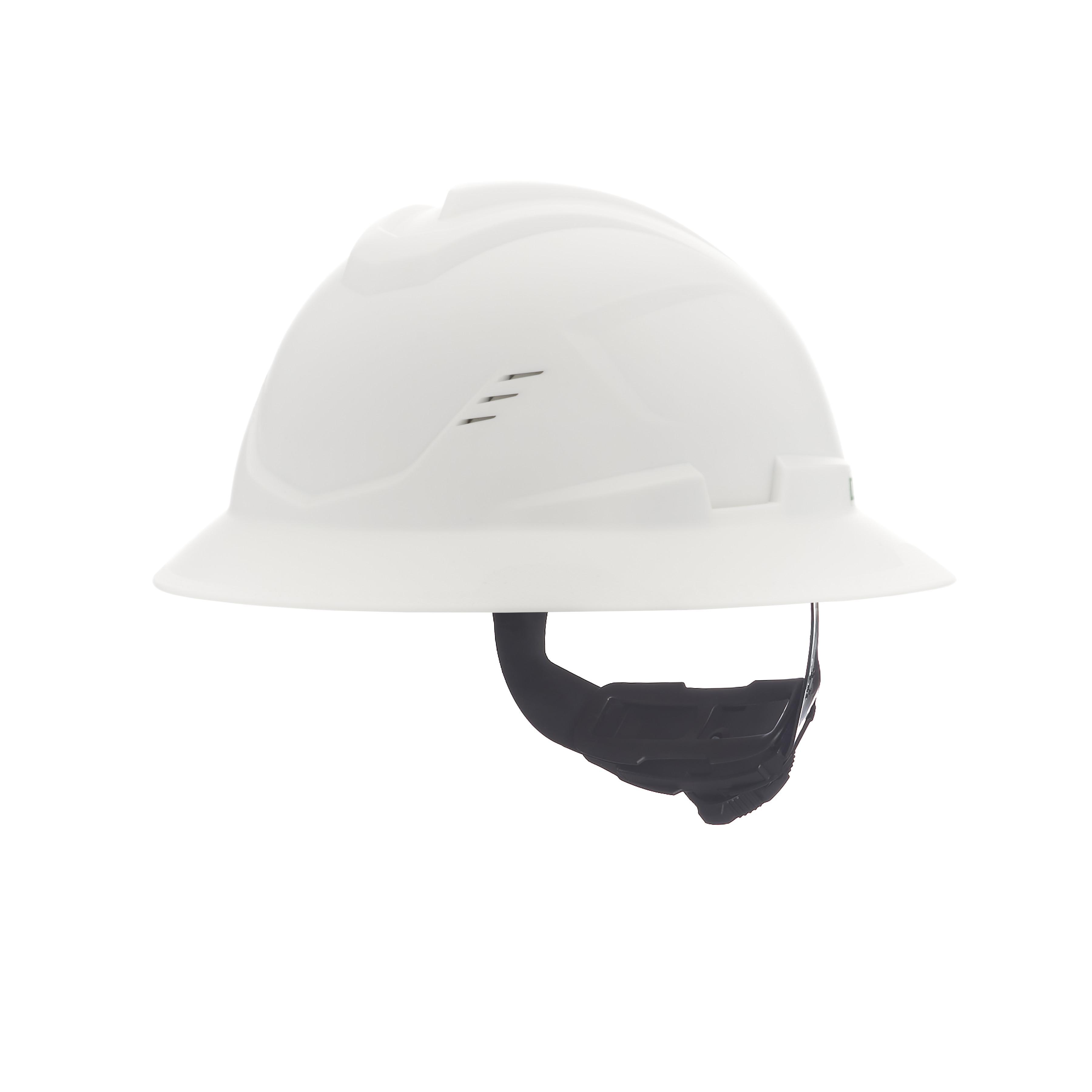MSA 10215828 V-Gard Head Protection Hat, 6-1/2 Fits Mini Hat, 8 Fits Max Hat, HDPE, 4-Point Fas-Trac&reg; III Suspension, ANSI Electrical Class Rating: Class C, ANSI Impact Rating: ANSI Z89.1-2014 Type 1, Ratchet Adjustment