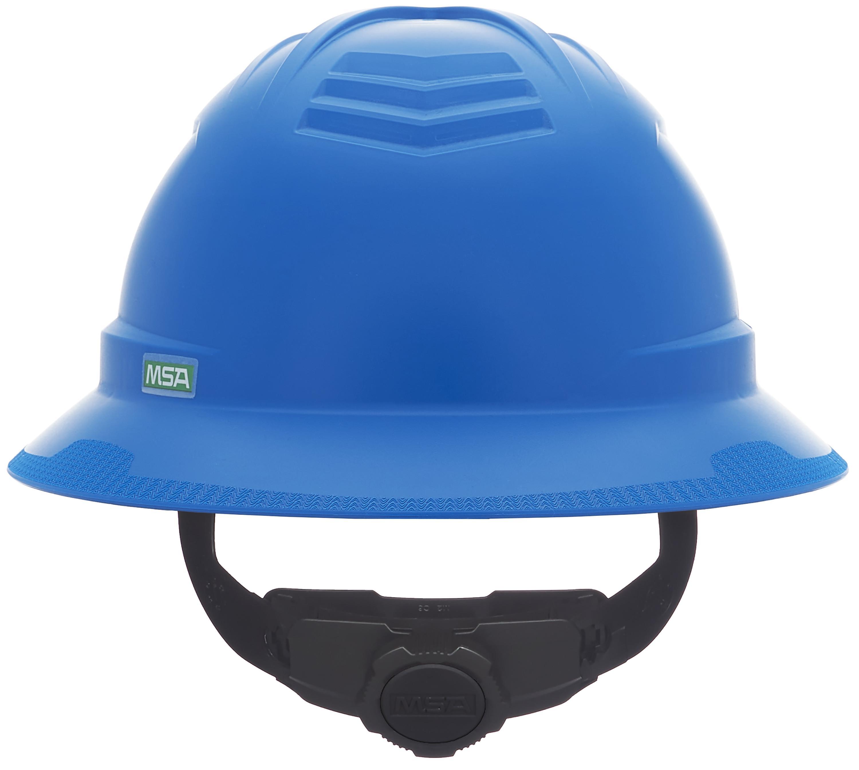 MSA 10215839 V-Gard Head Protection Hat, 6-1/2 Fits Mini Hat, 8 Fits Max Hat, HDPE, 4-Point Fas-Trac&reg; III Suspension, ANSI Electrical Class Rating: Class E, ANSI Impact Rating: ANSI Z89.1-2014 Type 1, Ratchet Adjustment