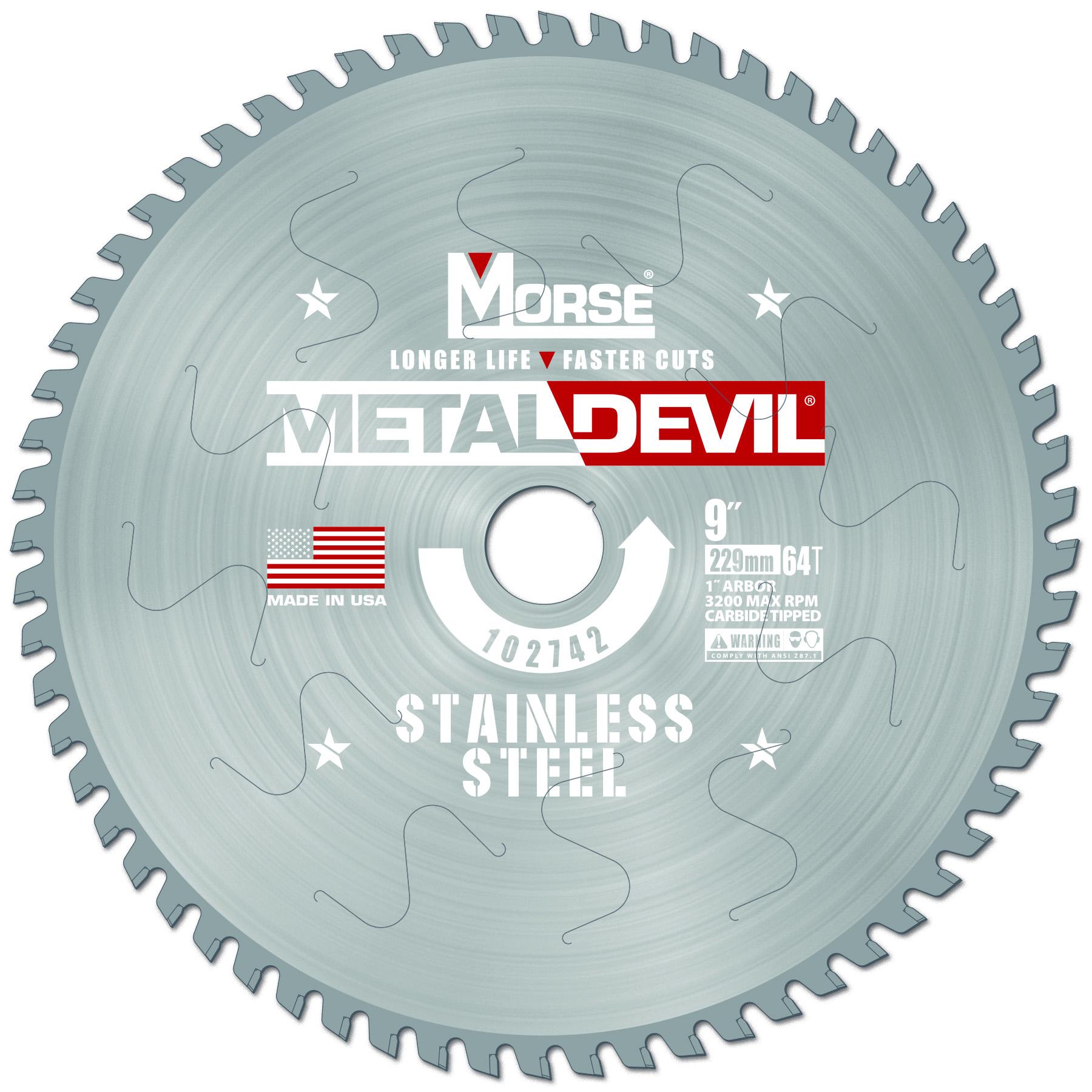 Morse&reg; 102742 Metal Devil NXT Circular Saw Blade, 9 in Dia x 0.063 in THK, 1 in Arbor, 64 Teeth