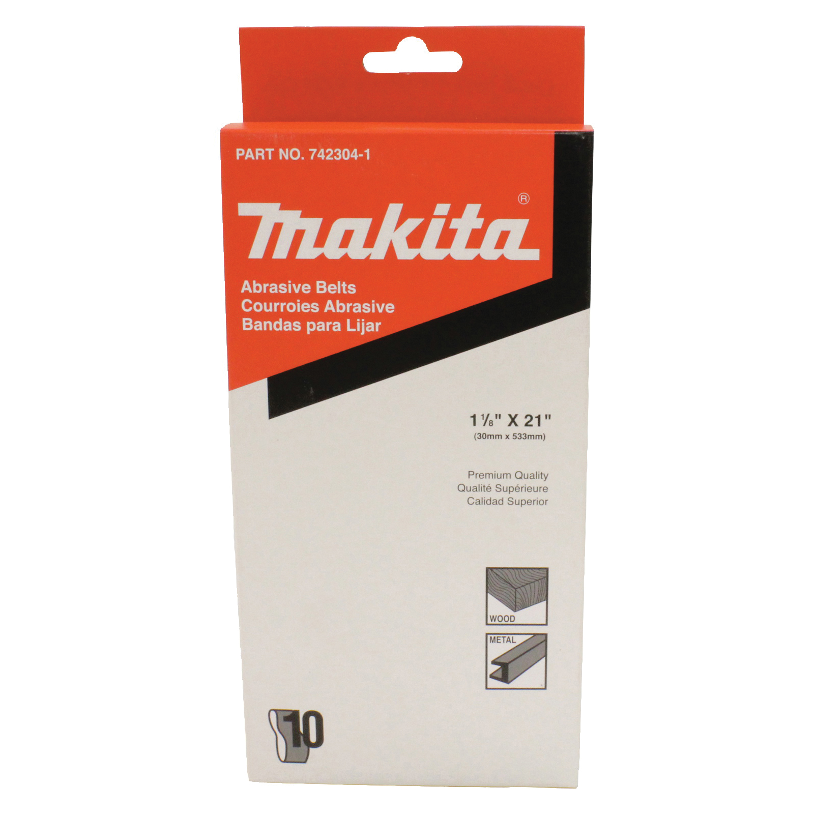 Makita&reg; 742304-1 Premium Quality Abrasive Sanding Belt, 1-1/8 in W x 21 in L, 100 Grit, Aluminum Oxide Abrasive