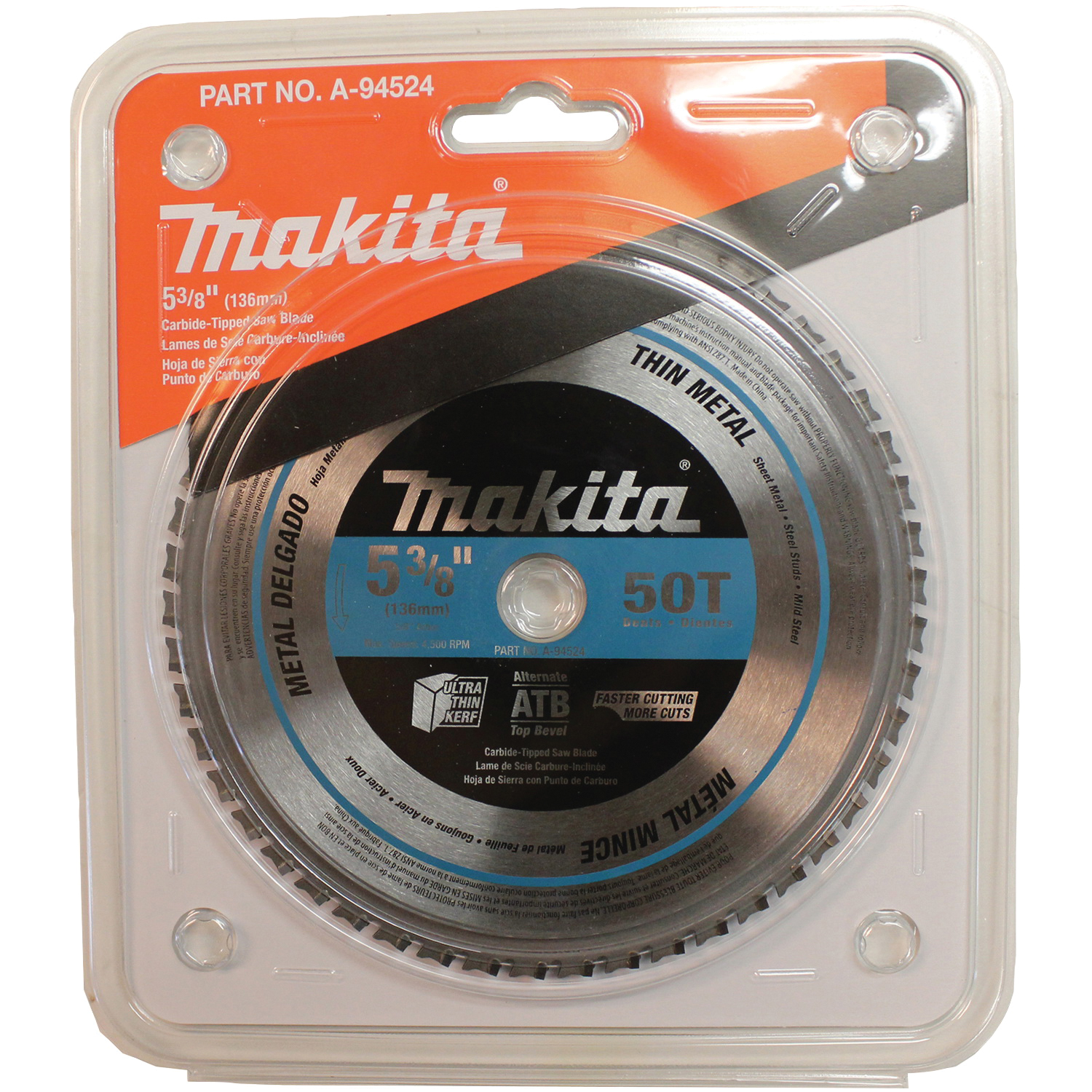 Makita&reg; A-94524 Laser Cut Circular Saw Blade, 5-3/8 in Dia x 0.047 in THK, 5/8 in Arbor, Steel Blade, 50 Teeth