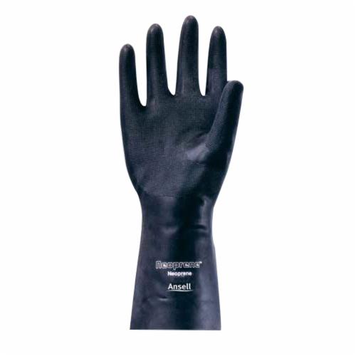 Ansell 116241 29-845 Chemical-Resistant Gloves, 9.5, Neoprene, Black, Unlined Lining, 12 in L, Resists: Acid, Caustic, Oil and Solvent, Unsupported Support, Straight Cuff, 17 mil THK